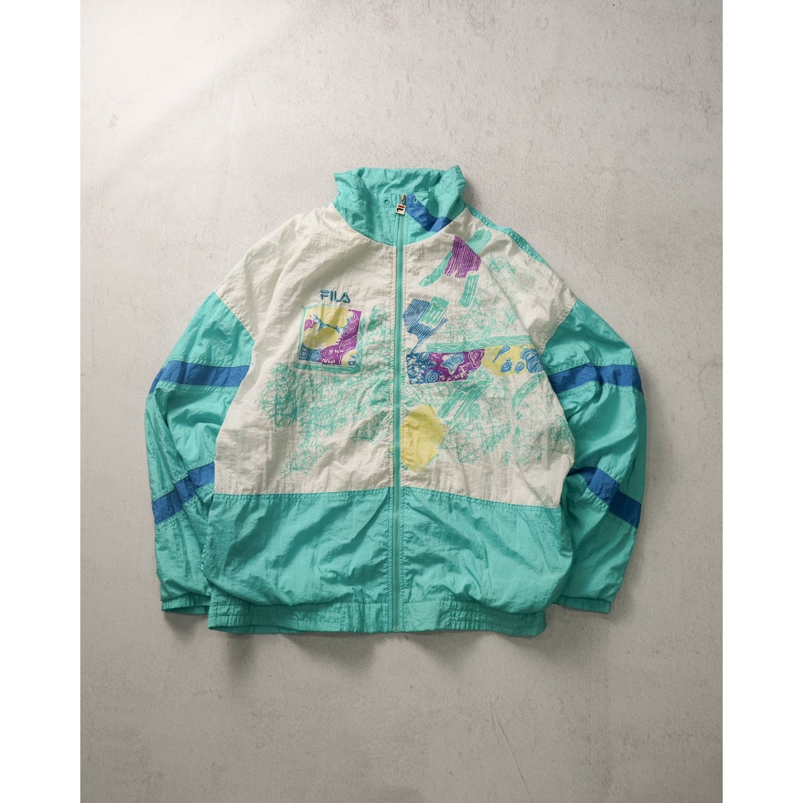 Fila Vintage 90s Fila Blue Regular Windbreaker - Women's Large Size L / US 10 / IT 46 - 1 Thumbnail