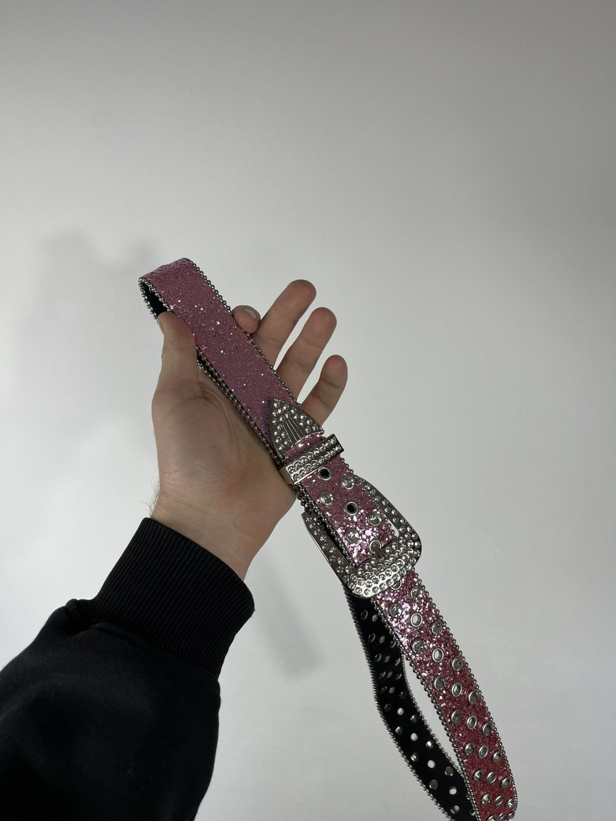 Other Avant Garde Pink Glitter Rhinestone Studded Belt 47in 120cm Size ONE SIZE - 8 Thumbnail