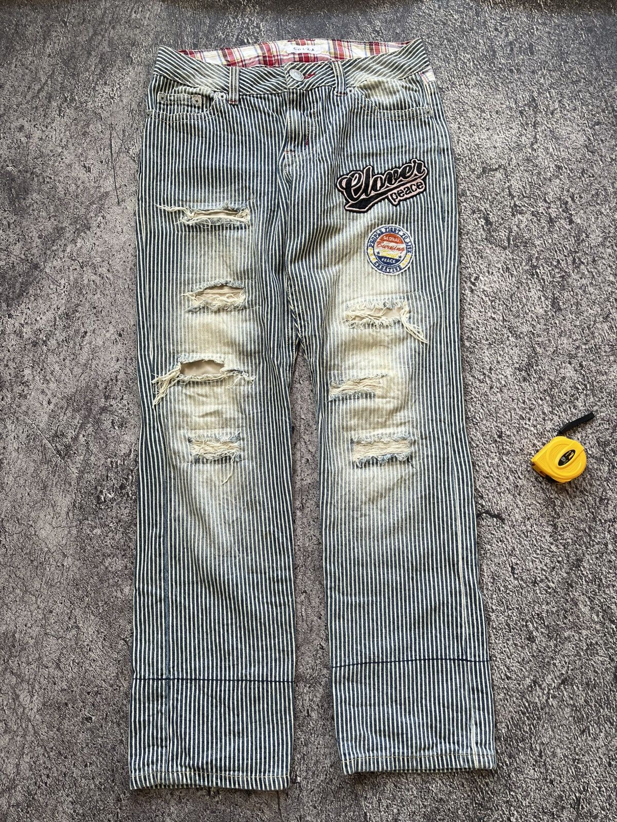 Japanese Brand Y2k Colza patchwork hickory bootcut jeans Size US 30 / EU 46 - 1 Thumbnail