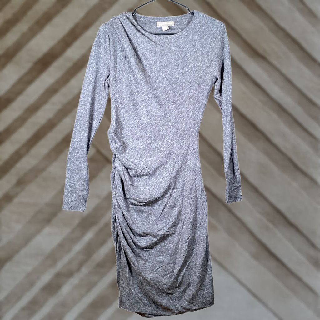 Banana Republic Banana Republic Dress Gray Ruched Round Neck Long Sleeve Stretch S Women Clothes Casual Workwear Size S / US 4 / IT 40 - 1 Thumbnail