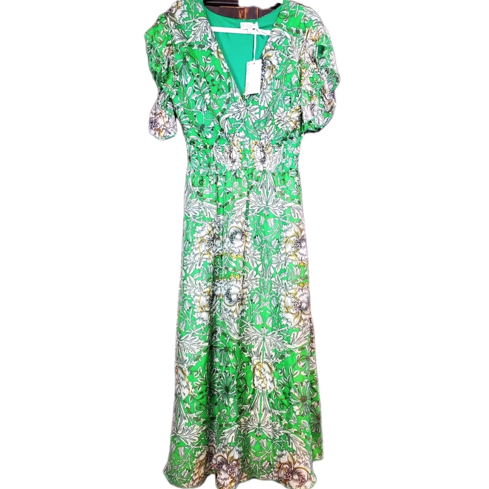 Vintage Le Ragazze Green Floral Maxi Dress Airy Silk Blend SE013-21 Women's Size L New Size L / US 10 / IT 46 - 3 Thumbnail