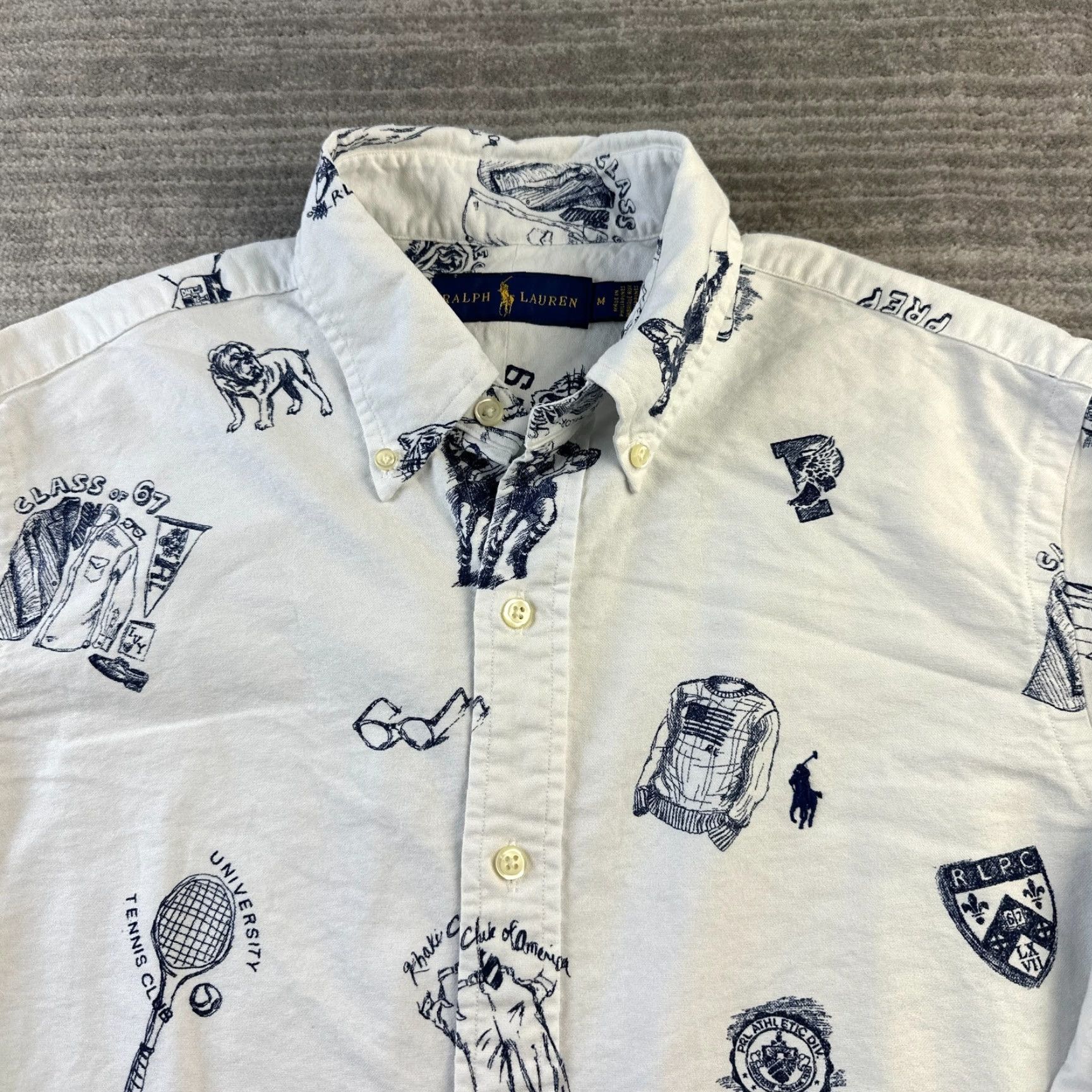 Ralph Lauren Ralph Lauren Shirt Mens Medium White Blue All Over Print Preppy Oxford Shirt Size US M / EU 48-50 / 2 - 3 Thumbnail