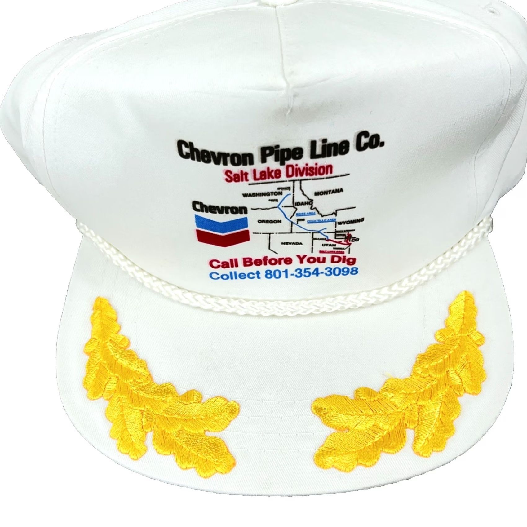 Vintage VINTAGE Chevron Pipe Line Trucker Hat 90s Cap Oil Gas Petroleum Rope White Men Size ONE SIZE - 3 Thumbnail