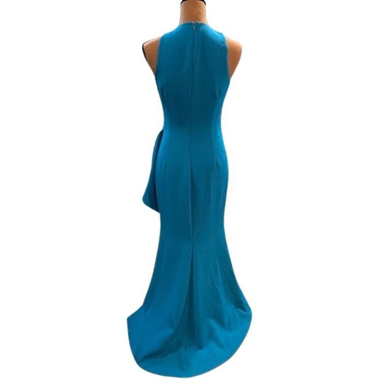 Badgley Mischka Badgley Mischka Bright Aqua Sleeveless Ruffle Maxi Gown Size XS / US 0-2 / IT 36-38 - 6 Thumbnail
