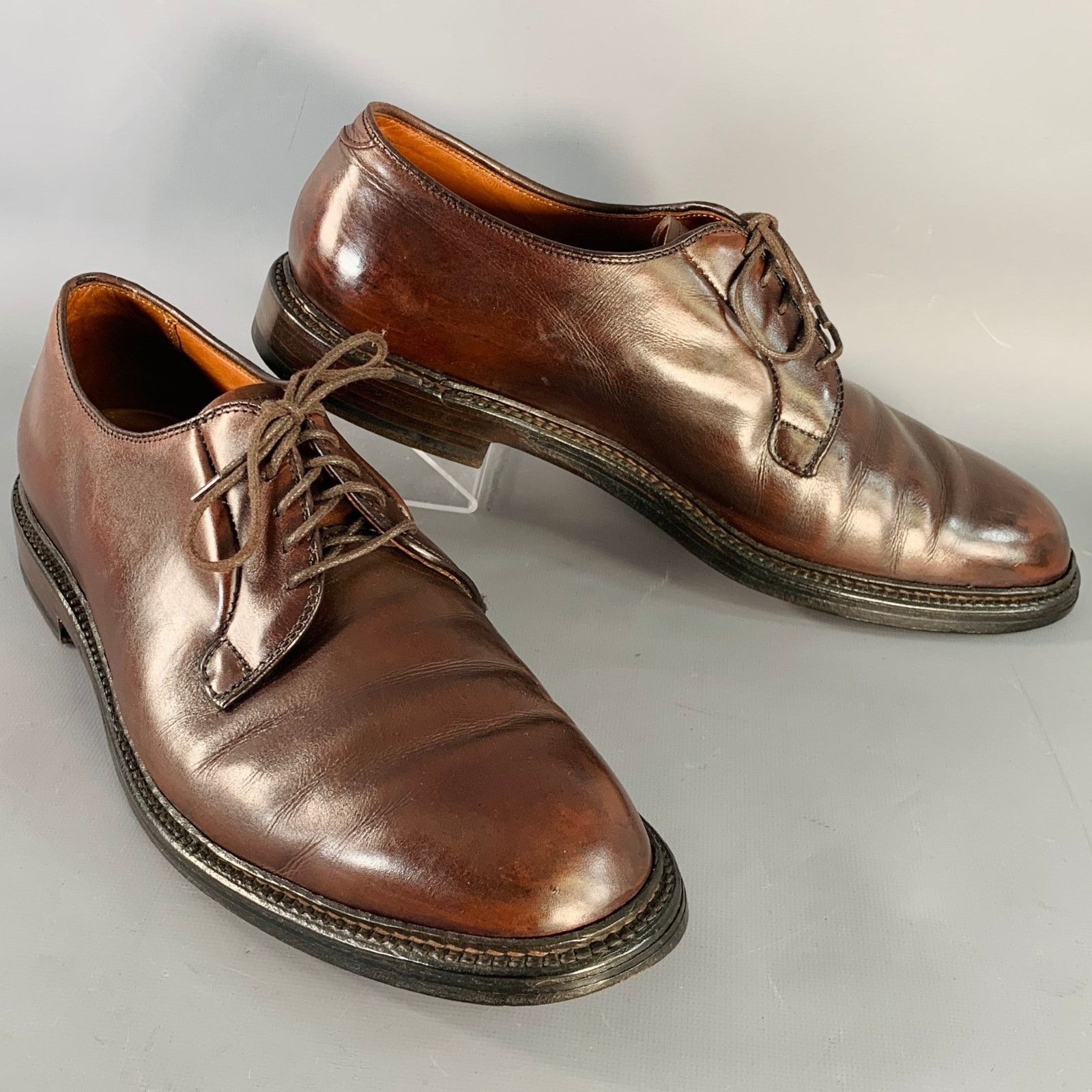 ALDEN Size 10 Plain Toe Blucher Brown Leather Lace-Up Shoes