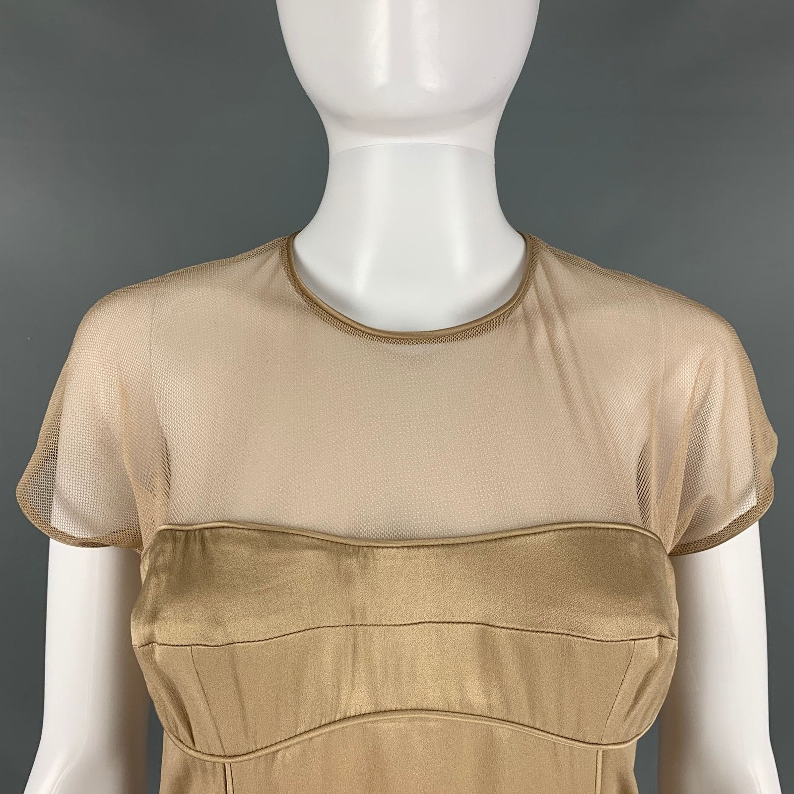 Burberry Prorsum BURBERRY PRORSUM Size 10 Beige Silk Shift Knee-Length Dress Size M / US 6-8 / IT 42-44 - 2 Thumbnail