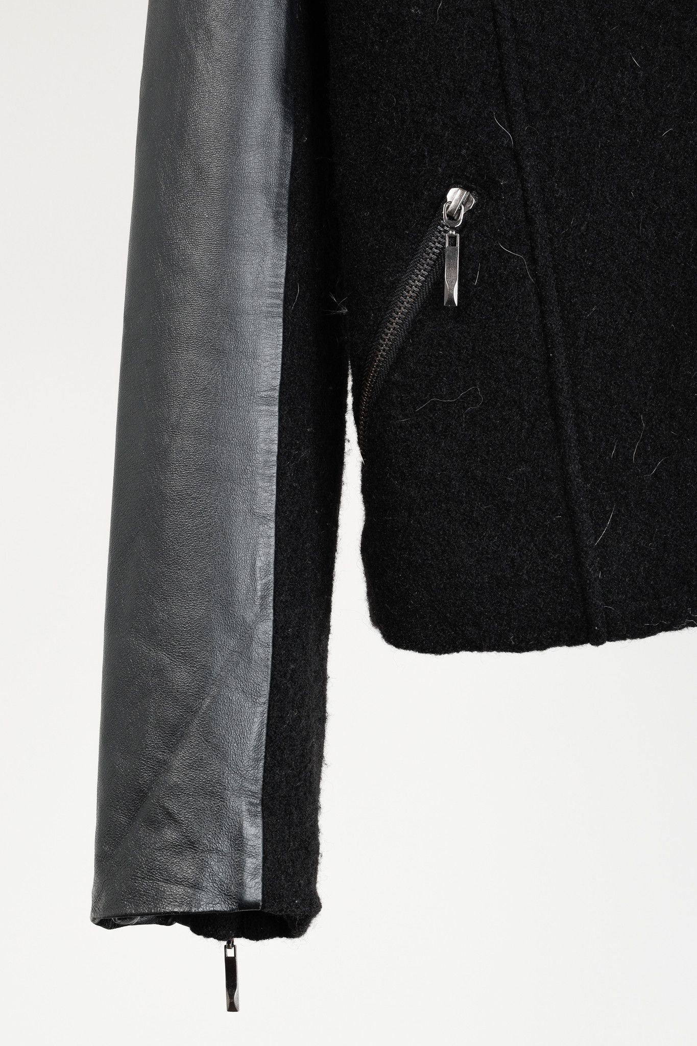 Other Line the Label Black Boiled Wool & Leather Moto Jacket Size S / US 4 / IT 40 - 6 Thumbnail