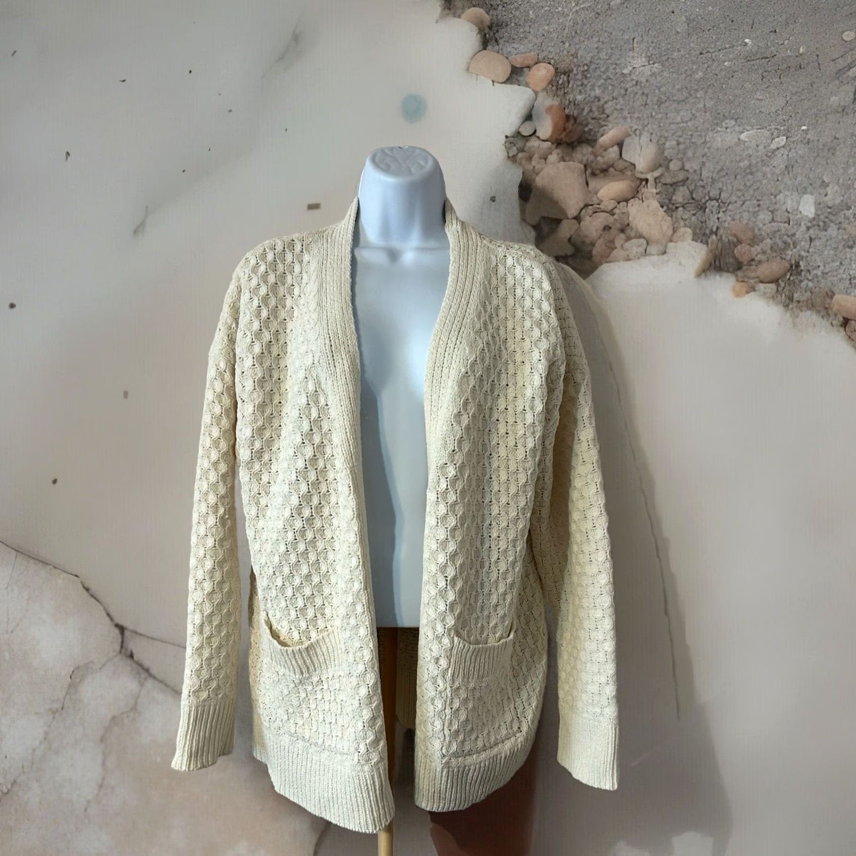 Nicole Miller Nicole Miller Open Front Cardigan Women M Cream Pockets Knit Wool Blend Cardigan, Solid, Long Sleeve, Open Front, Vintage? No Size M / US 6-8 / IT 42-44 - 7 Thumbnail
