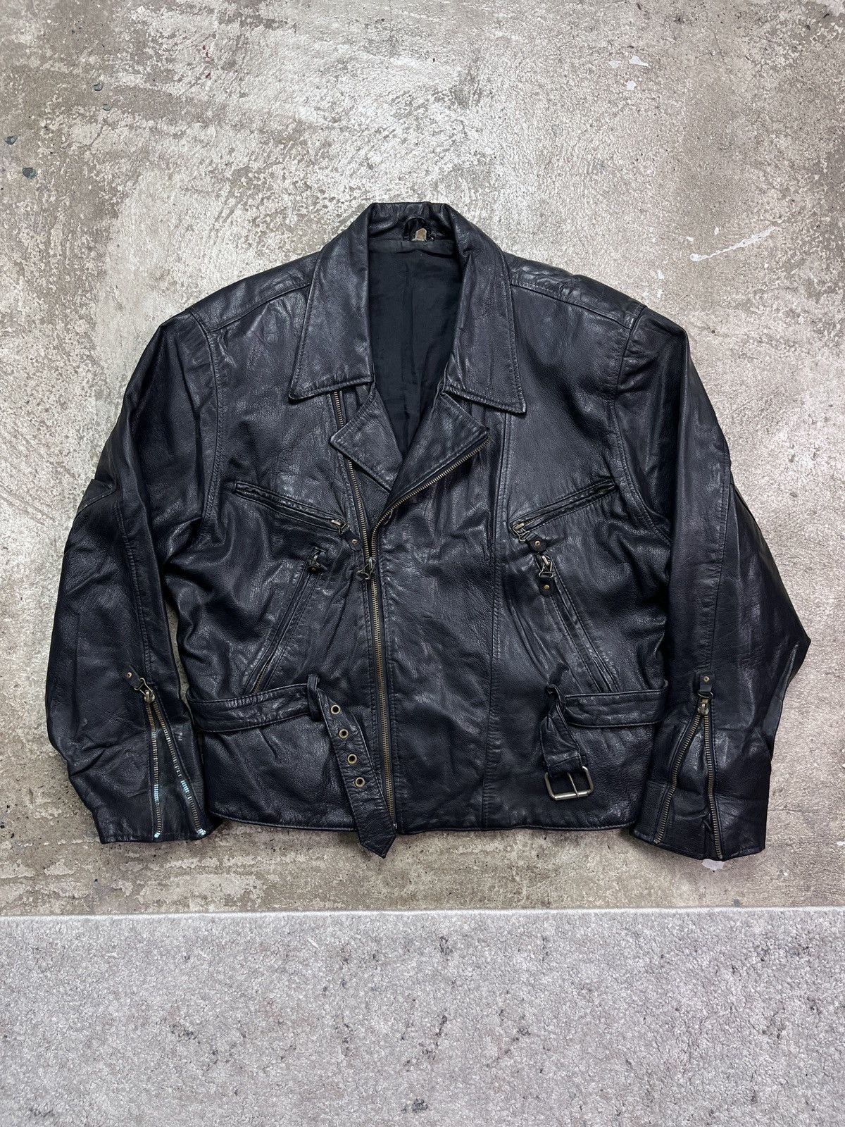 Vintage 1980s BOXY BIKER LEATHER JACKET - LOT № 2267 Size US L / EU 52-54 / 3 - 7 Thumbnail