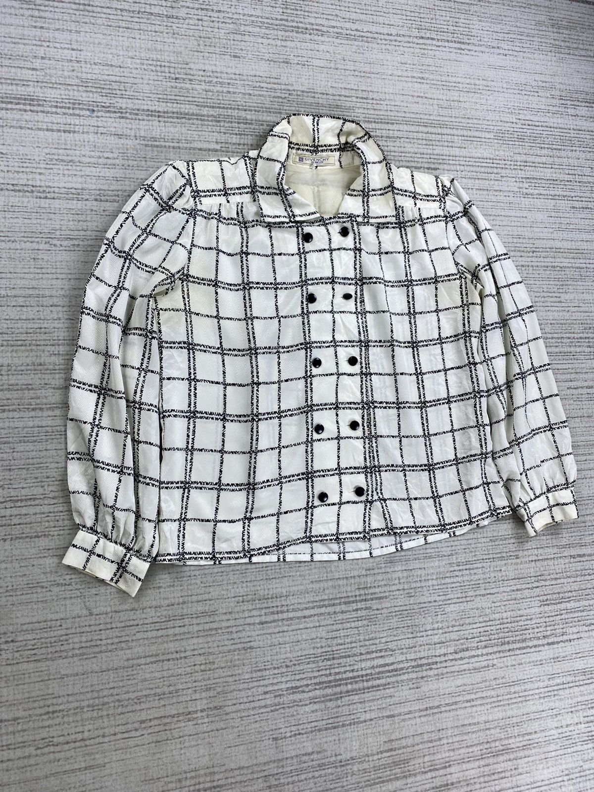 Givenchy × Vintage Vintage Givenchy Glamour Checkered Silk Blouse Size L / US 10 / IT 46 - 3 Thumbnail