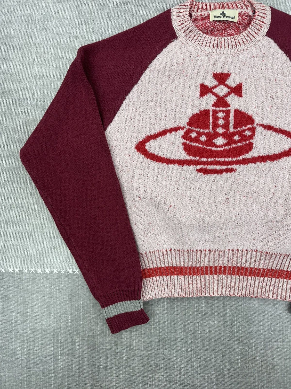 Vivienne Westwood Vivienne Westwood Orb Logo Knit Sweater Burgundy Cream M Size US M / EU 48-50 / 2 - 3 Thumbnail