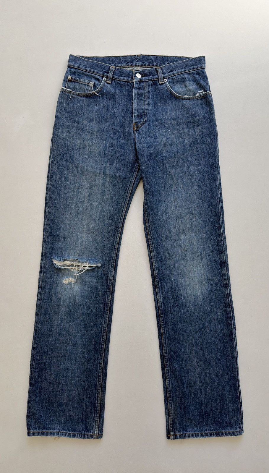Helmut Lang Thrashed’ Vintage Classic Denim’ Jeans Size US 32 / EU 48 - 1 Thumbnail