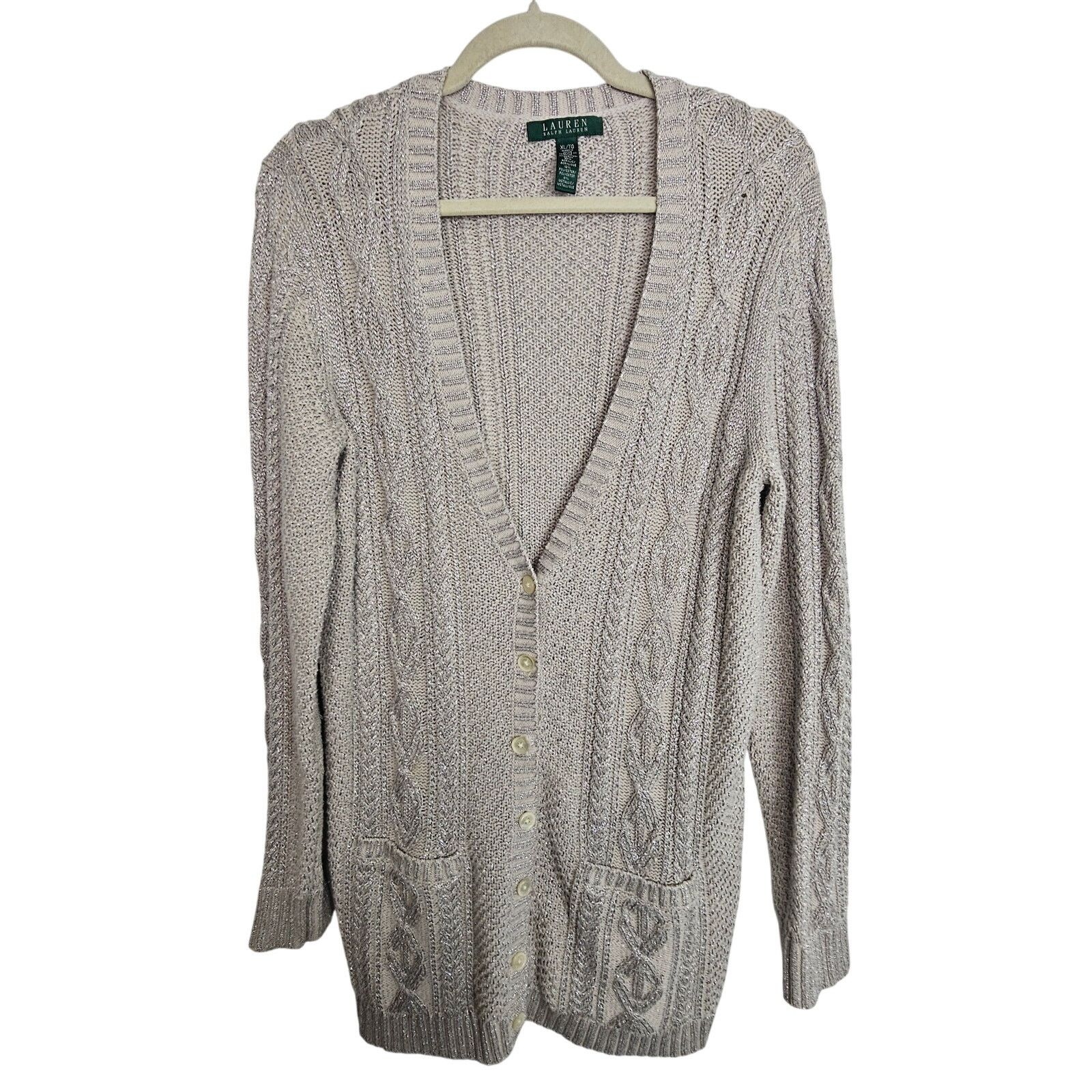 Lauren Ralph Lauren Lauren Ralph Lauren Cable Knit Metallic Cardigan Sweater XL Size XL / US 12-14 / IT 48-50 - 1 Thumbnail