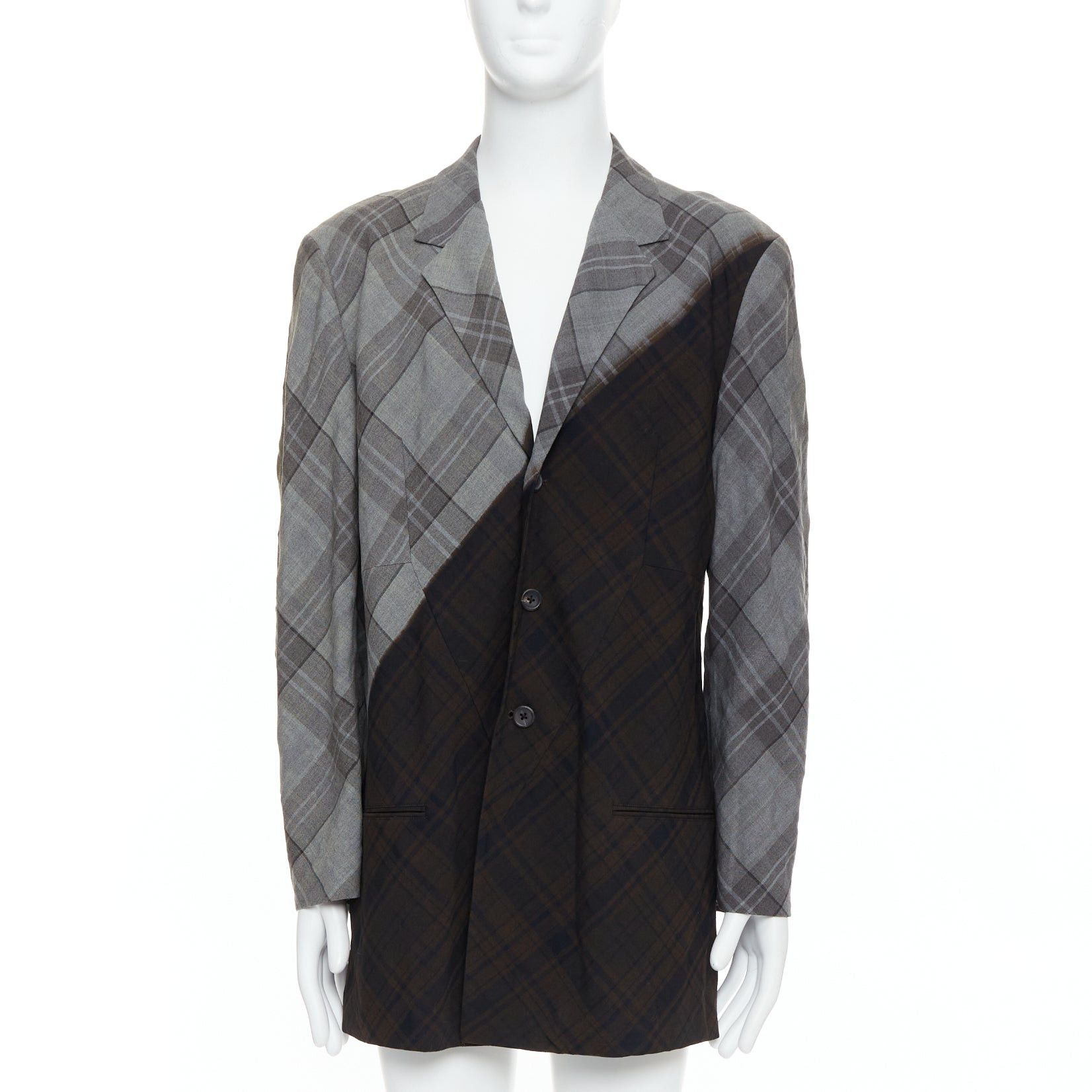 Yohji Yamamoto YOHJI YAMAMOTO Bleached grey brown gradient check print blazer JP2 M Size 48R - 1 Thumbnail