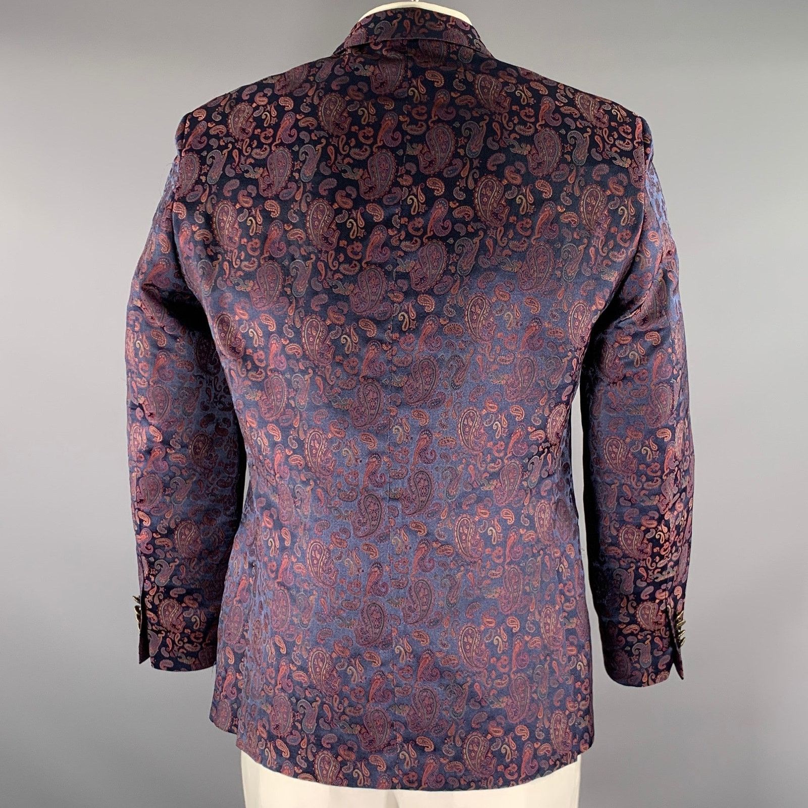 Tallia TALLIA 42R Navy Burgundy Green Paisley Poly Sport Coat Size 42R - 4 Thumbnail