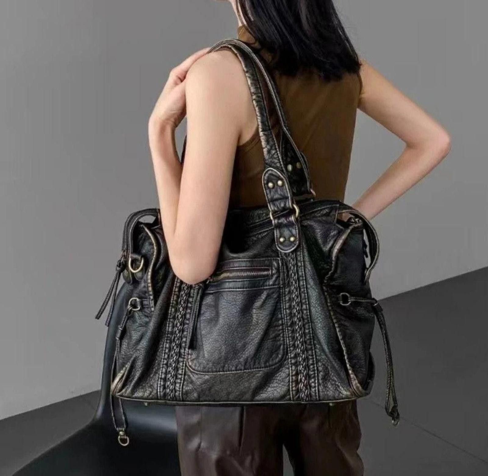 Leather Y2K Girl Vintage Faux Leather Shoulder Carry Bag Hype Size ONE SIZE - 3 Thumbnail