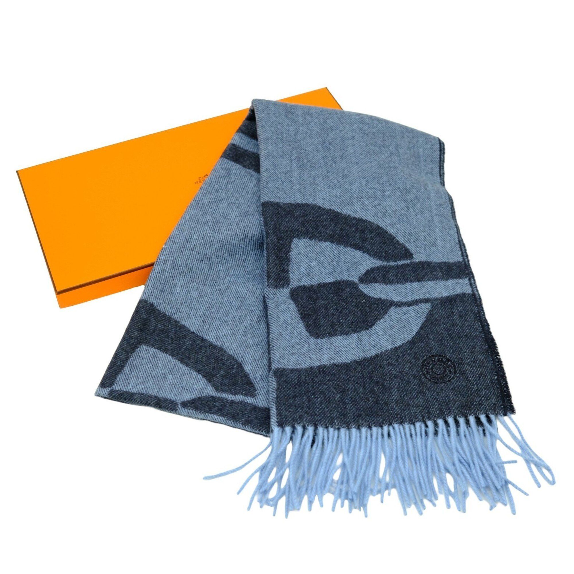 image of Hermes Scarf, Cashmere, Chaine D'ancre, Crazy Chain, Blue, Women's