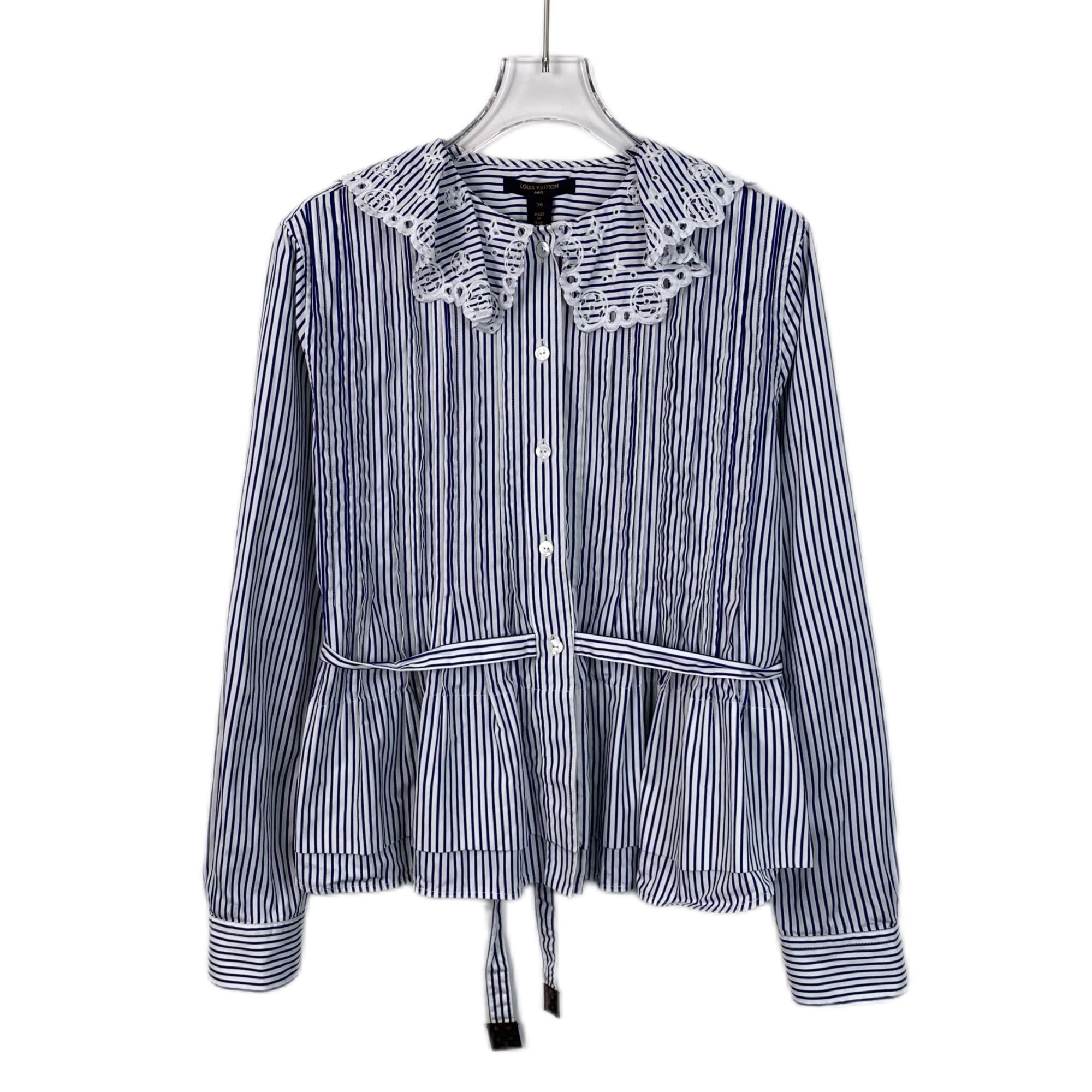 Louis Vuitton Louis Vuitton Womens Blue Vertical Stripe Lace-Trimmed Long Size XS / US 0-2 / IT 36-38 - 1 Thumbnail