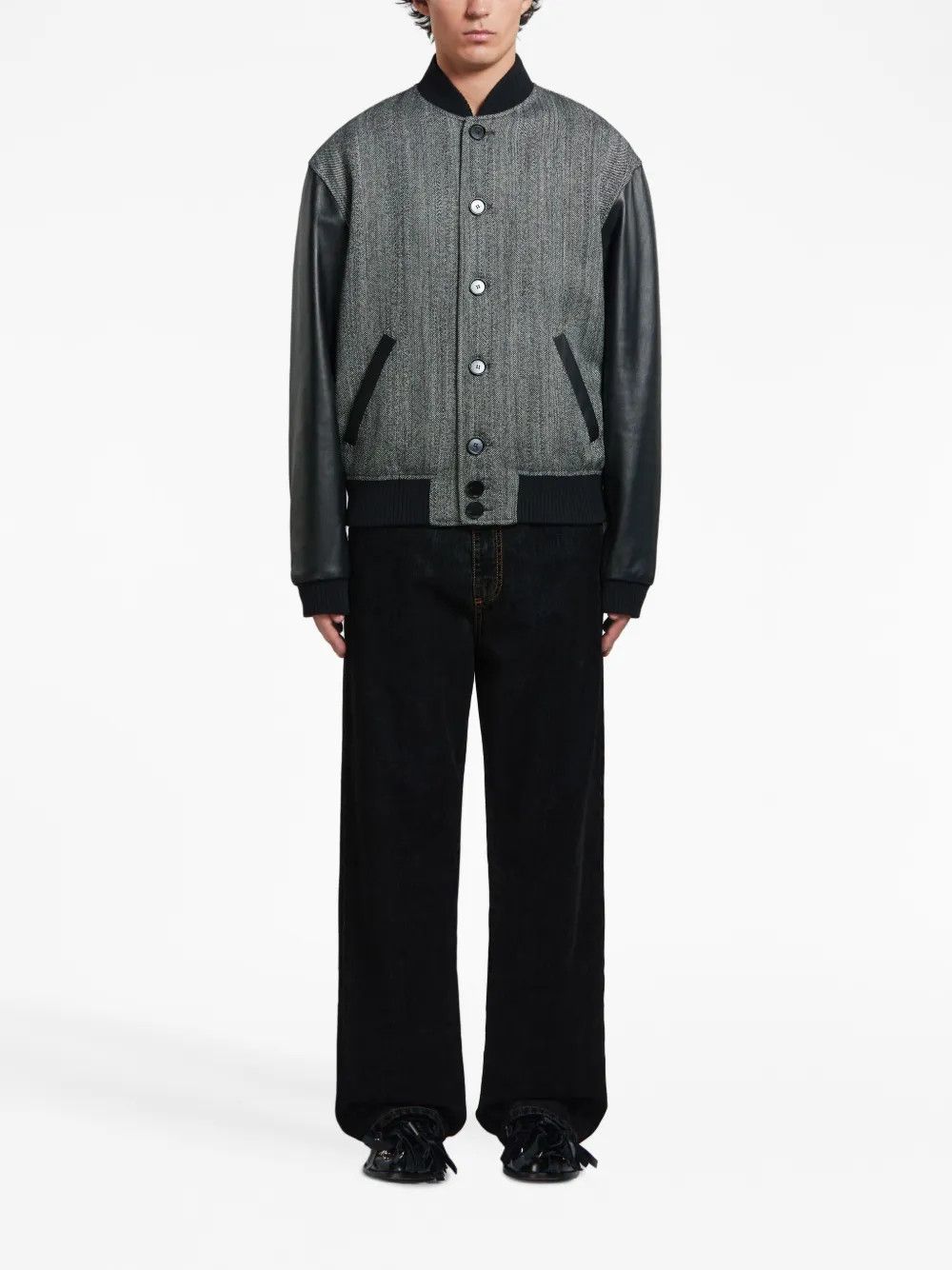 Marni o1w1db10125 Logo-Embossed Bomber Jacket in Black/Grey Size US L / EU 52-54 / 3 - 3 Thumbnail