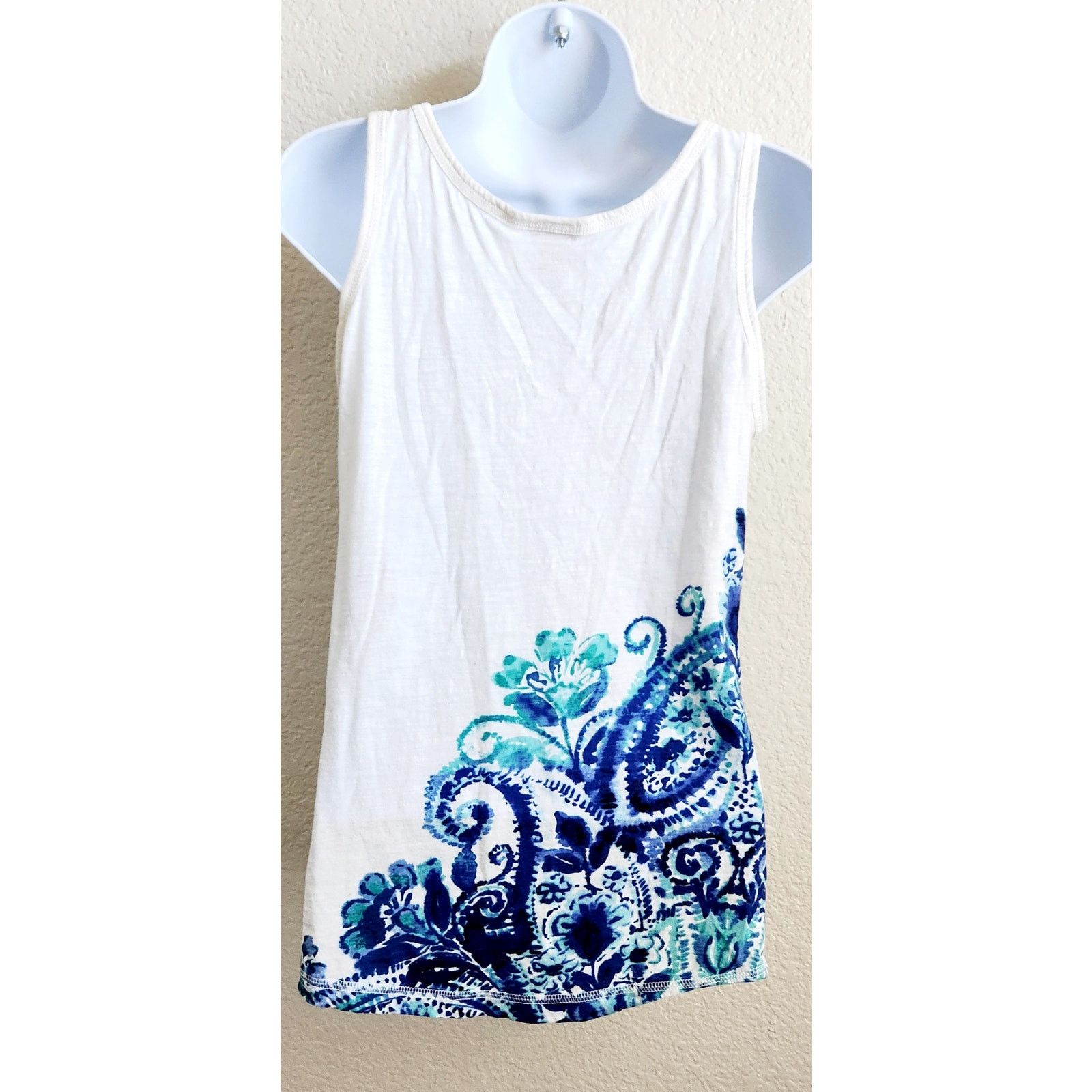 Merona Merona White Blue Floral Print Tank Top Small Lightweight Size S / US 4 / IT 40 - 3 Thumbnail