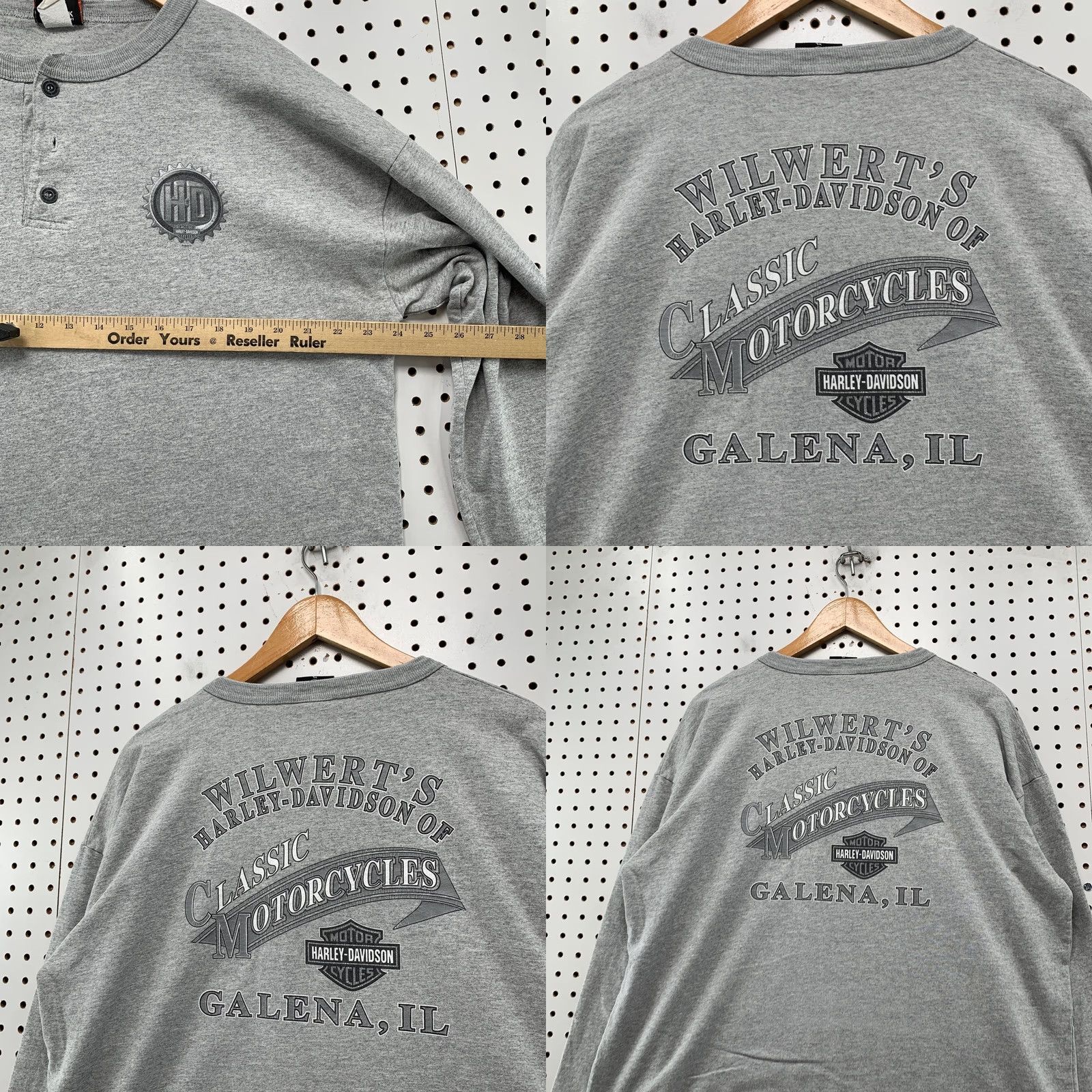 Harley Davidson Harley-Davidson Henley Shirt Men XL Gray Long Sleeve Motorcycle Galaxy Illinois Galena MDN Graphic Print T-Shirt Mens Vintage: No Size US XL / EU 56 / 4 - 9 Thumbnail