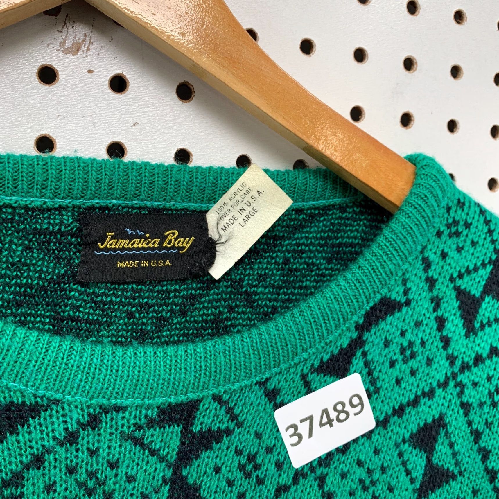 Vintage VINTAGE Jamaica Bay Knit Sweater Mens Large Green Geometric Acrylic USA Pullover Size US L / EU 52-54 / 3 - 7 Thumbnail