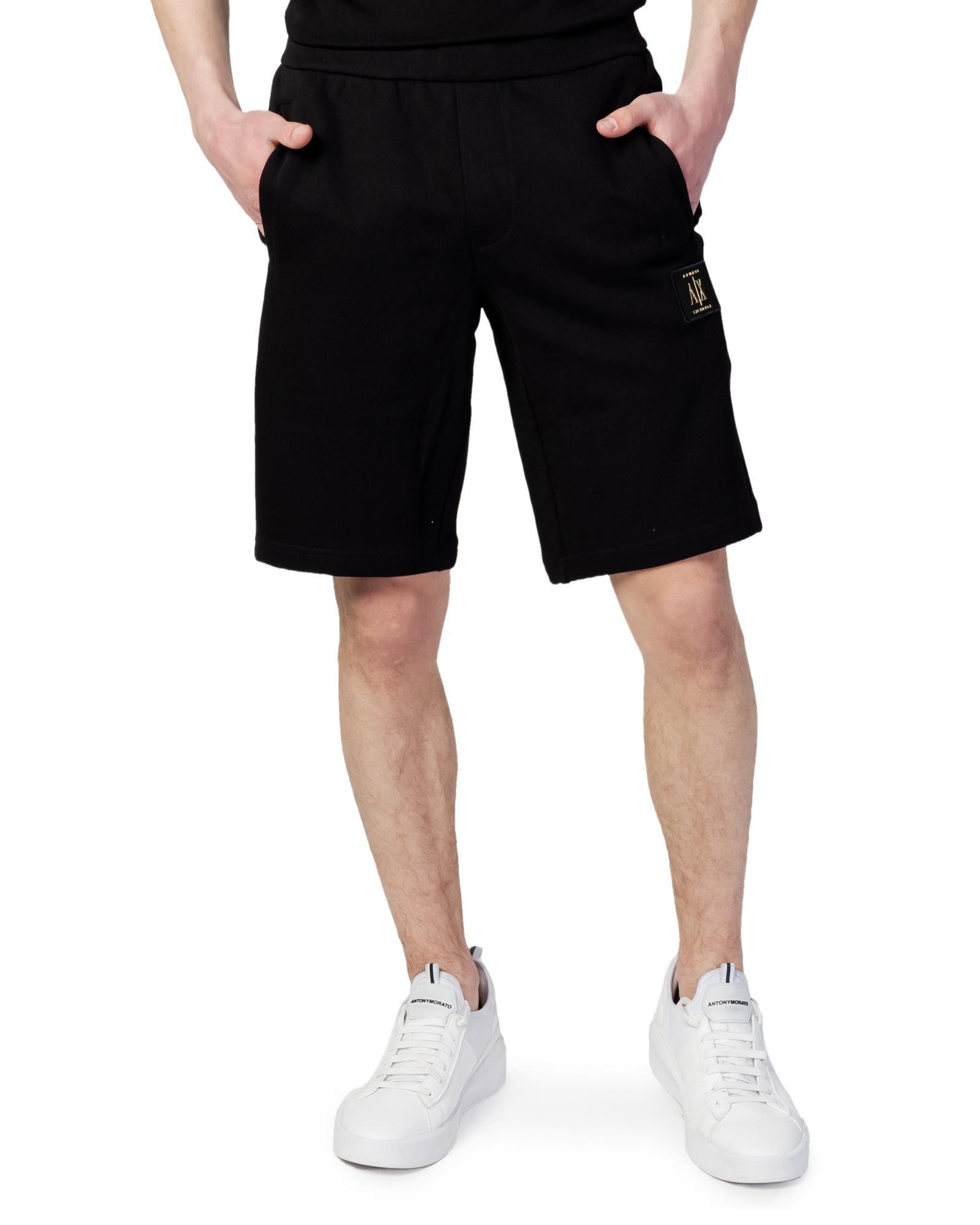 image of Armani Exchange Plain Cotton Mens Shorts in Black (Size 38)