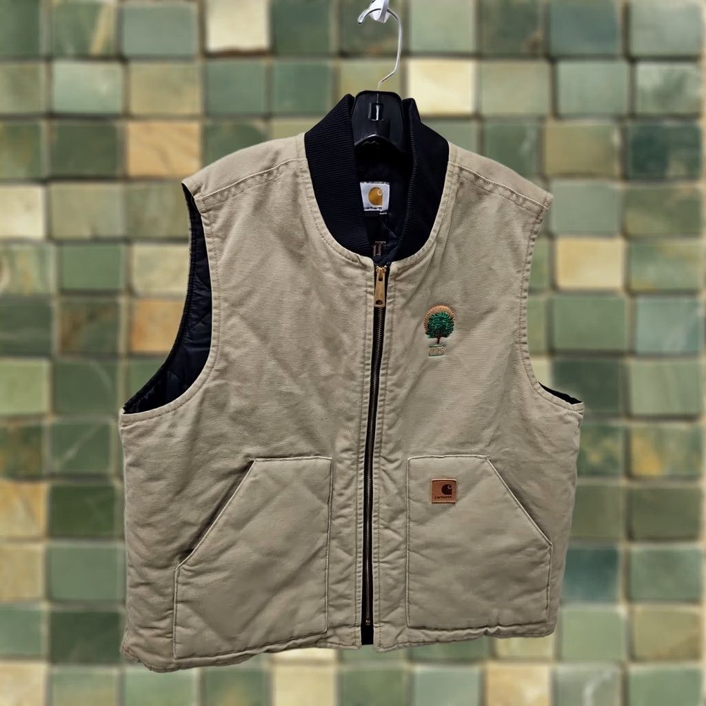 Carhartt VINTAGE Carhartt V02 Canvas Work Vest XL Sandstone Cotton Zip Full Zip Lined Logo Solid Brown Mens Vest 9/22ss Size US XL / EU 56 / 4 - 1 Thumbnail