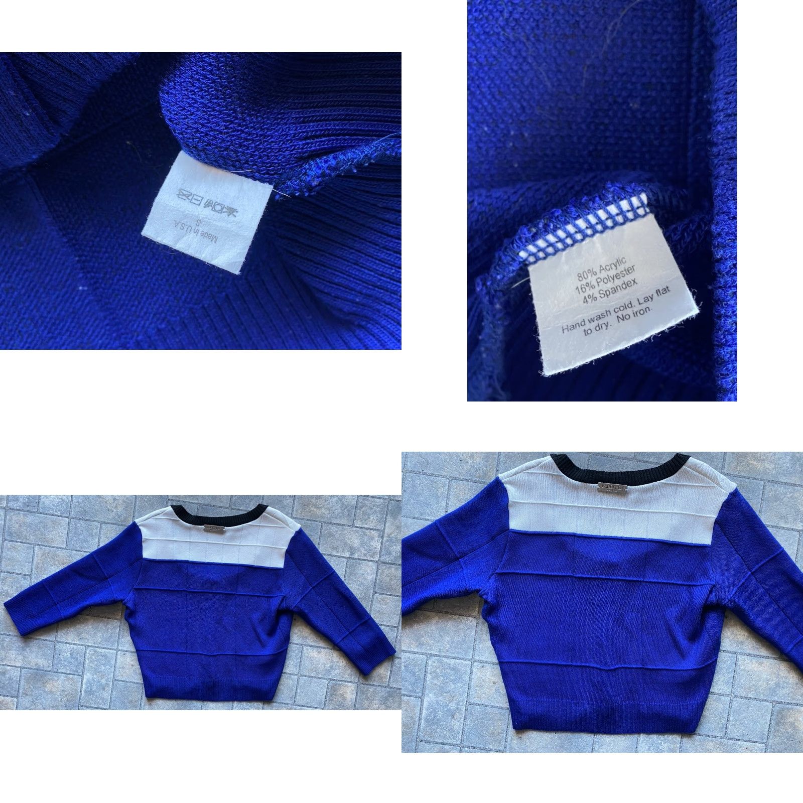 Vintage VINTAGE Elhoffer Design WOMENS SMALL Cropped Sweater Cardigan Blue White Made In USA Womens Small Cardigan USA Theme 90s? Size S / US 4 / IT 40 - 9 Thumbnail