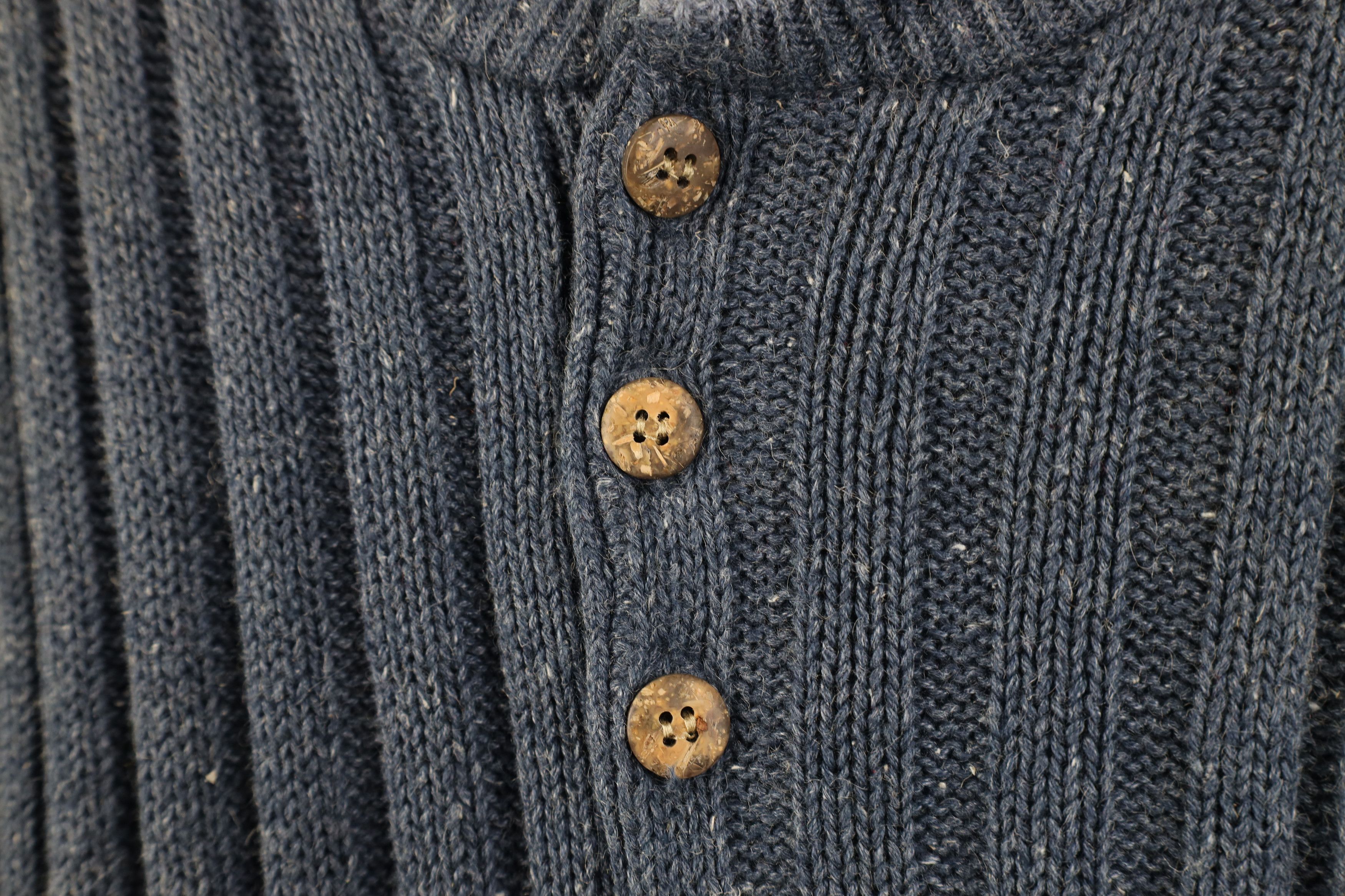 Vintage Vintage 90s Streetwear Ribbed Knit Henley Sweater Blue Size US M / EU 48-50 / 2 - 4 Thumbnail