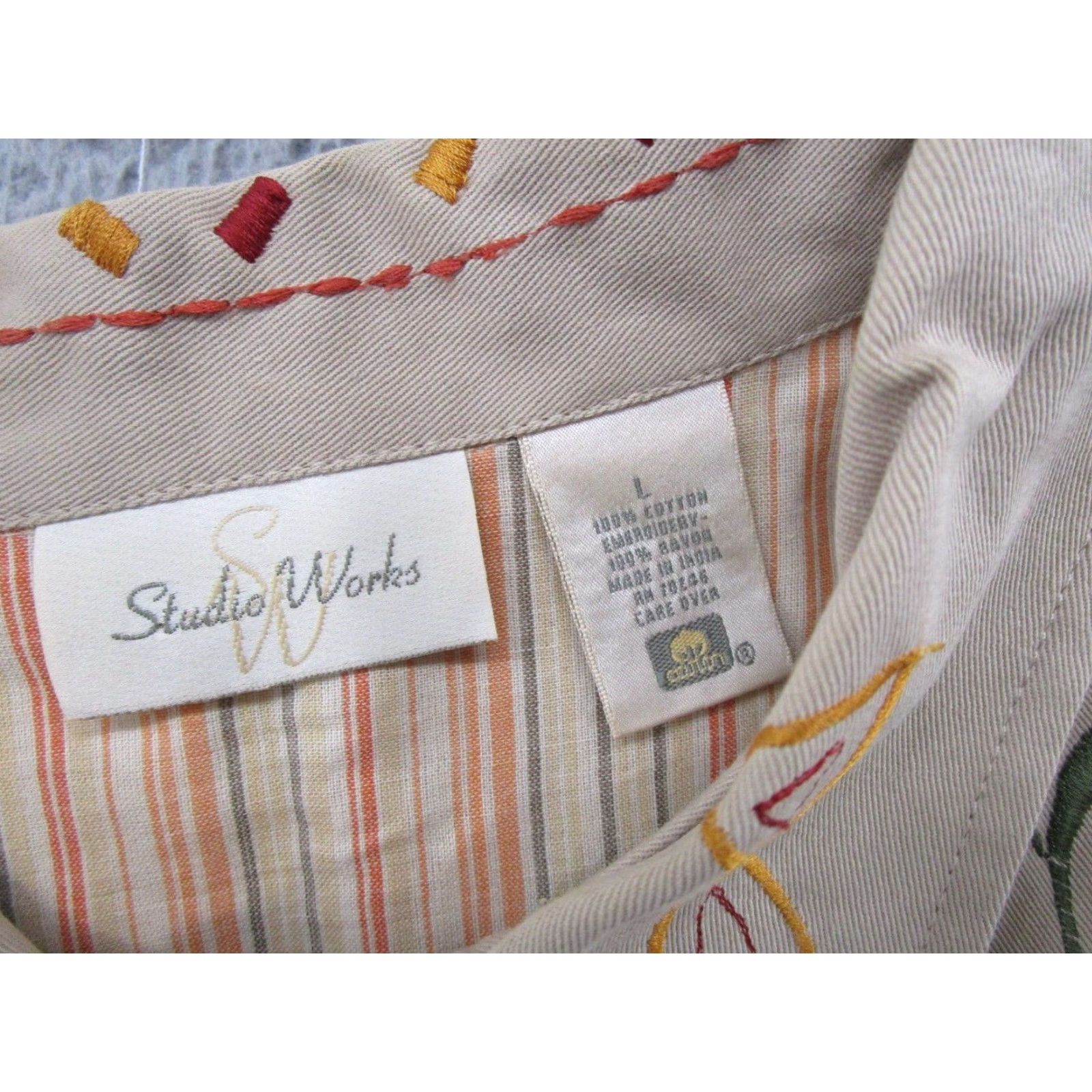 Vintage VINTAGE Studio Works Women’s Embroidered Cotton Beige Jacket L Beige Embroidered Women Jacket Size L / US 10 / IT 46 - 3 Thumbnail