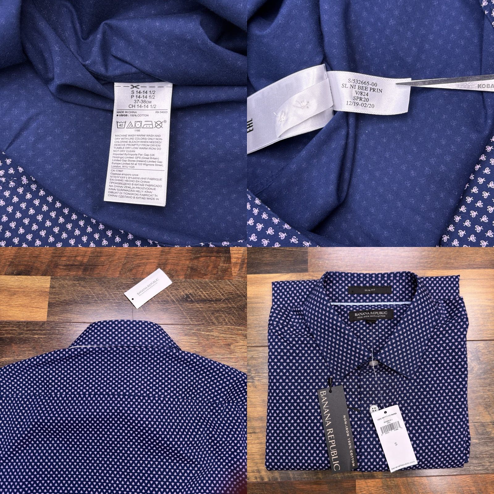 Banana Republic Banana Republic Slim Fit Shirt Mens S Blue Button-Up Non Iron Bee Print New Size US S / EU 44-46 / 1 - 8 Thumbnail