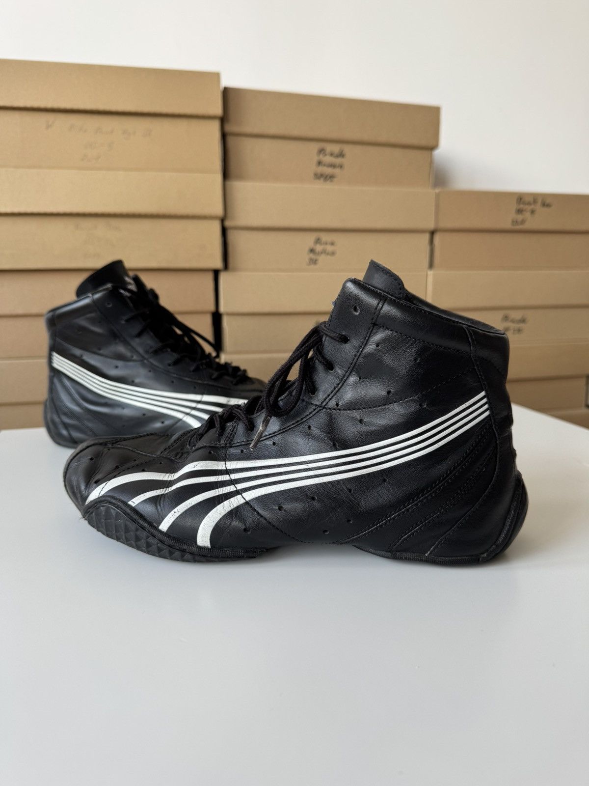 Japanese Brand × Puma × Vintage Vintage Puma Asana Black Leather Hi Top Sneakers Y2K Size US 8.5 / IT 38.5 - 2 Thumbnail