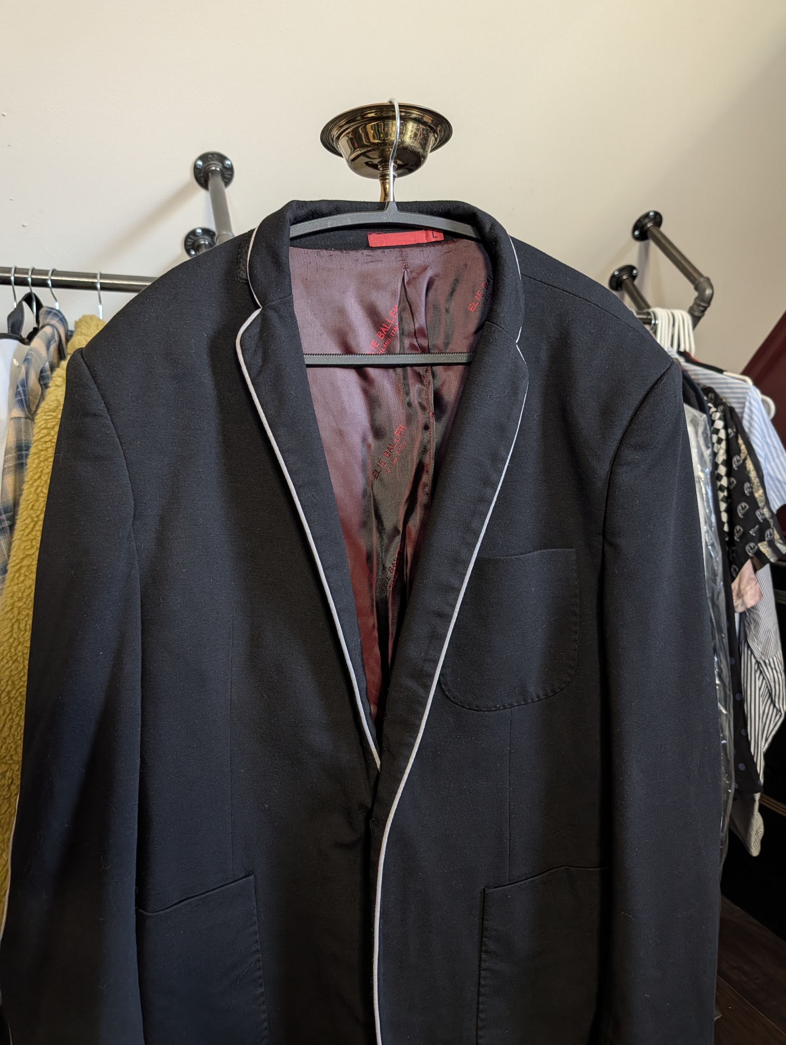 Elia Maurizi ELIE BALLEH Black fleece elbow patch smoking jacket Size 42R - 5 Thumbnail