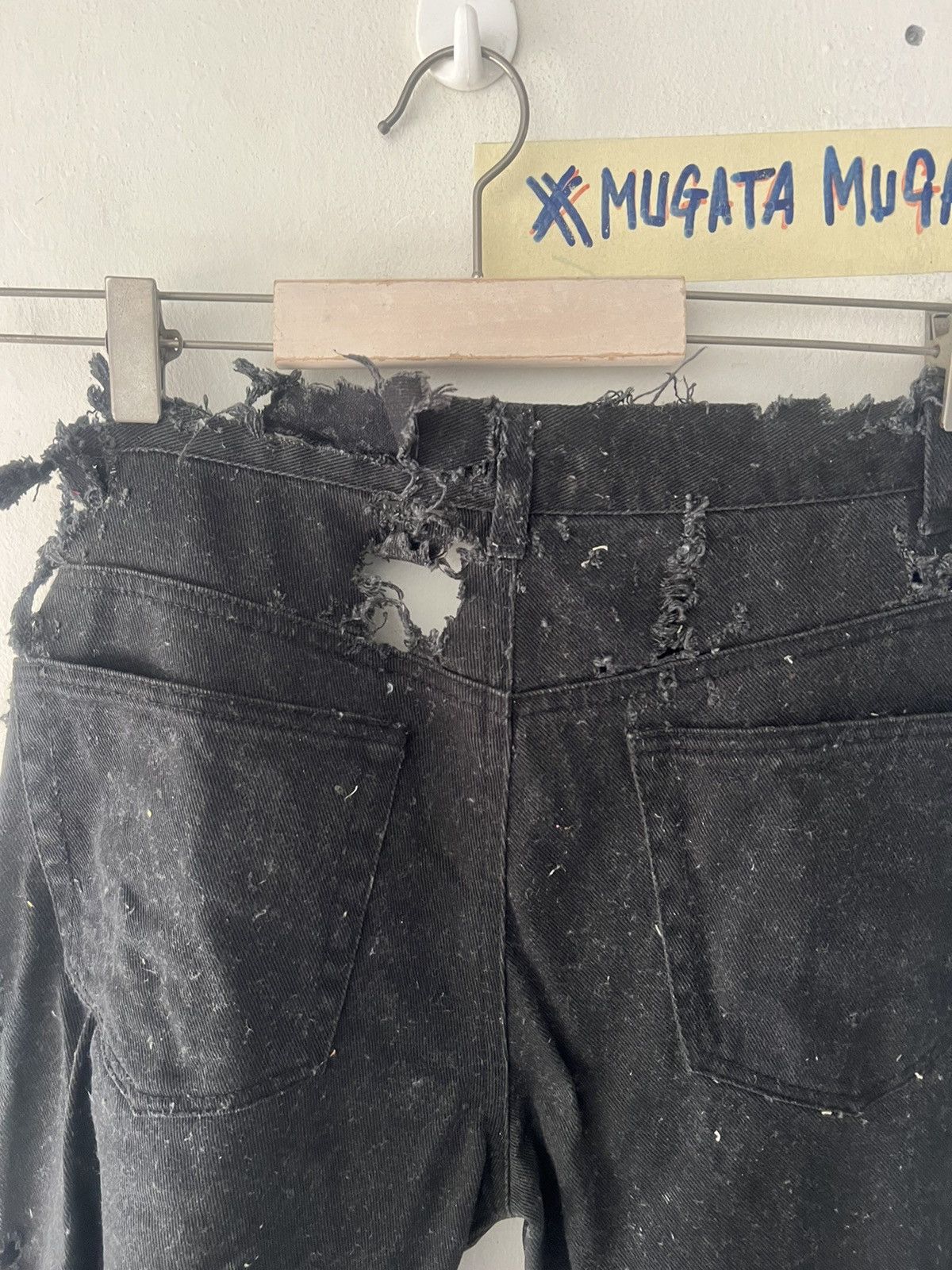 Japanese Brand MUGATAMUGARU🔥THRASHED FLARED BLACK DENIM Size US 30 / EU 46 - 14 Thumbnail
