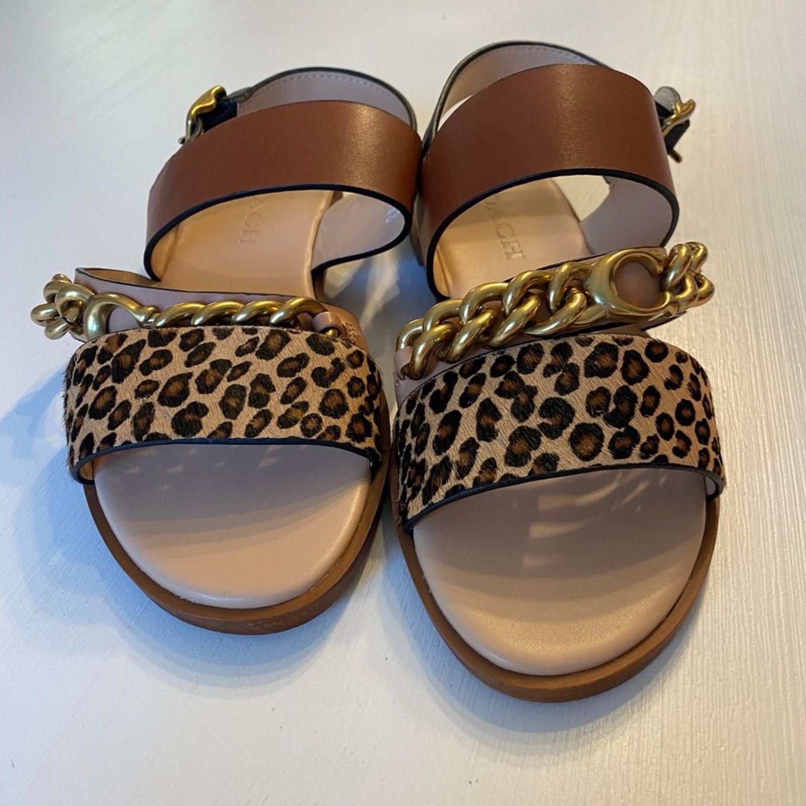 Coach Heather Leopard Print Sandals G4777 Size 5 EU 35.5