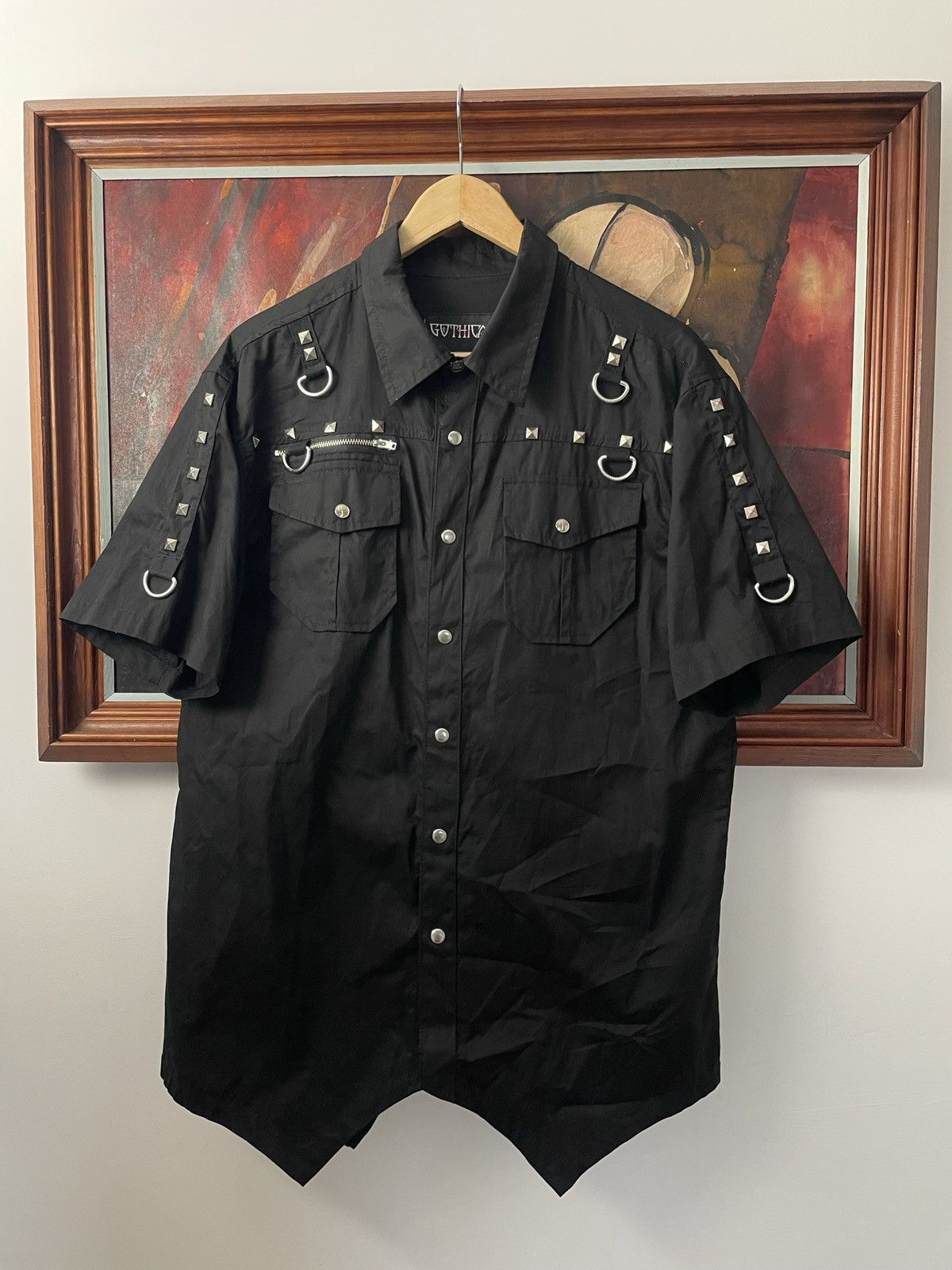 image of Gothicana Black Avant Garde Button Up Shirt Alternative Emo, Men's (Size Large)