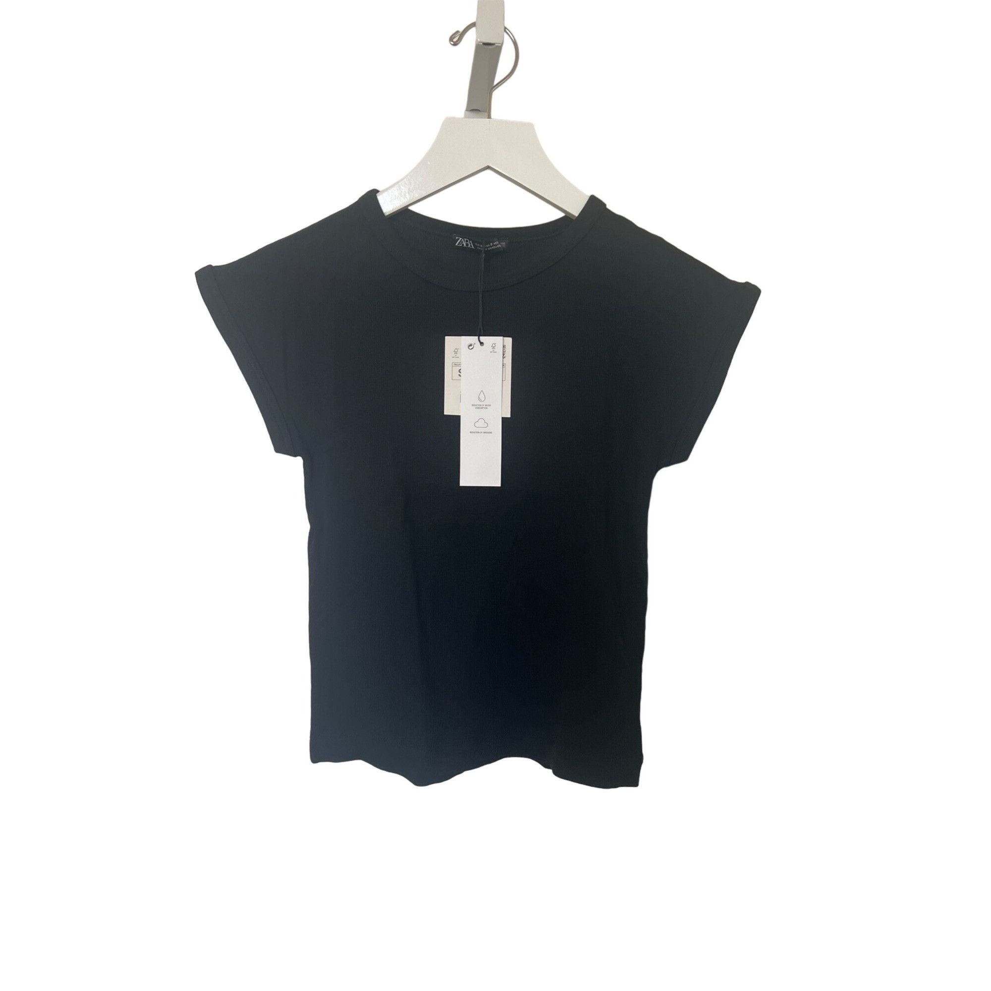 Zara Zara Ribbed Fitted Semi Cropped Black Tee Size S / US 4 / IT 40 - 2 Thumbnail