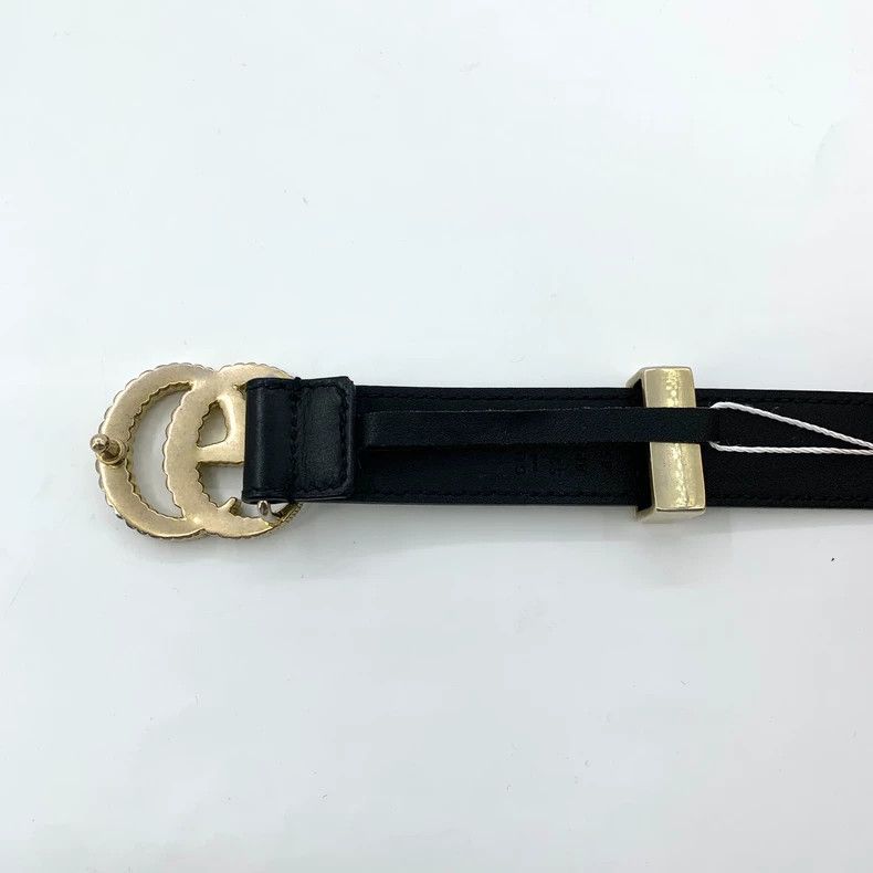 Gucci Gucci Black thread double G gold buckle leather belt belt 2 Size ONE SIZE - 6 Thumbnail