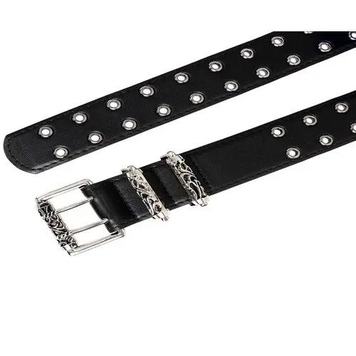 Leather Black Studded Belt with Decorative Buckle Size ONE SIZE - 7 Thumbnail