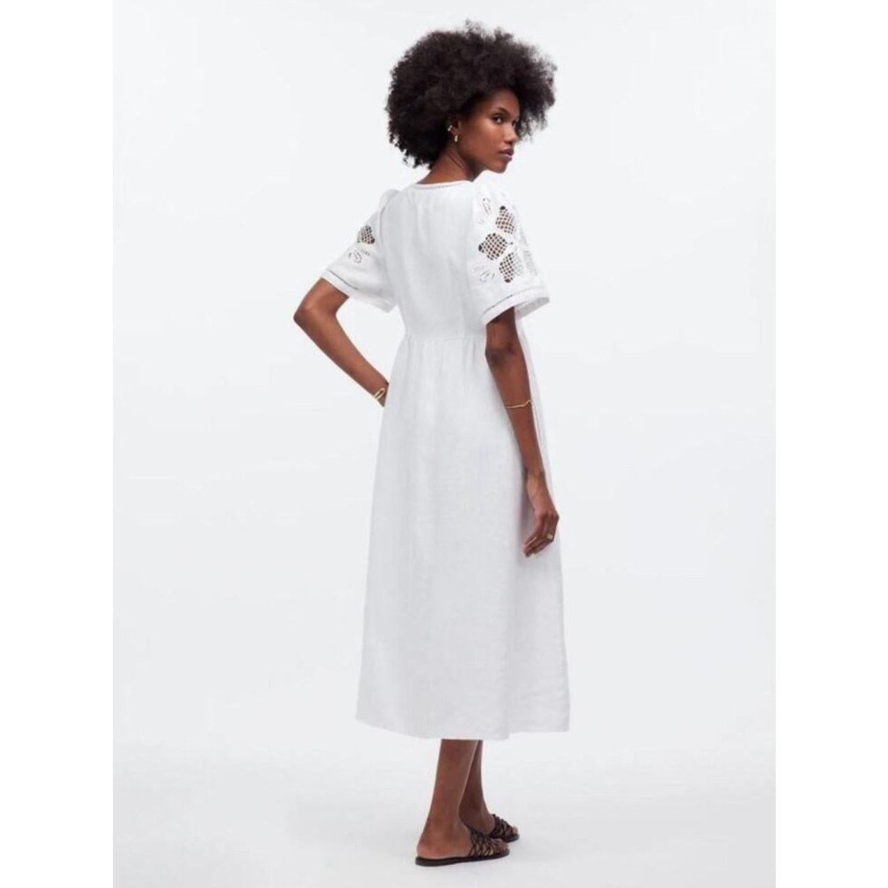 Madewell Madewell Cassie Button-Front Midi Dress Linen White Size XS Size XS / US 0-2 / IT 36-38 - 3 Thumbnail