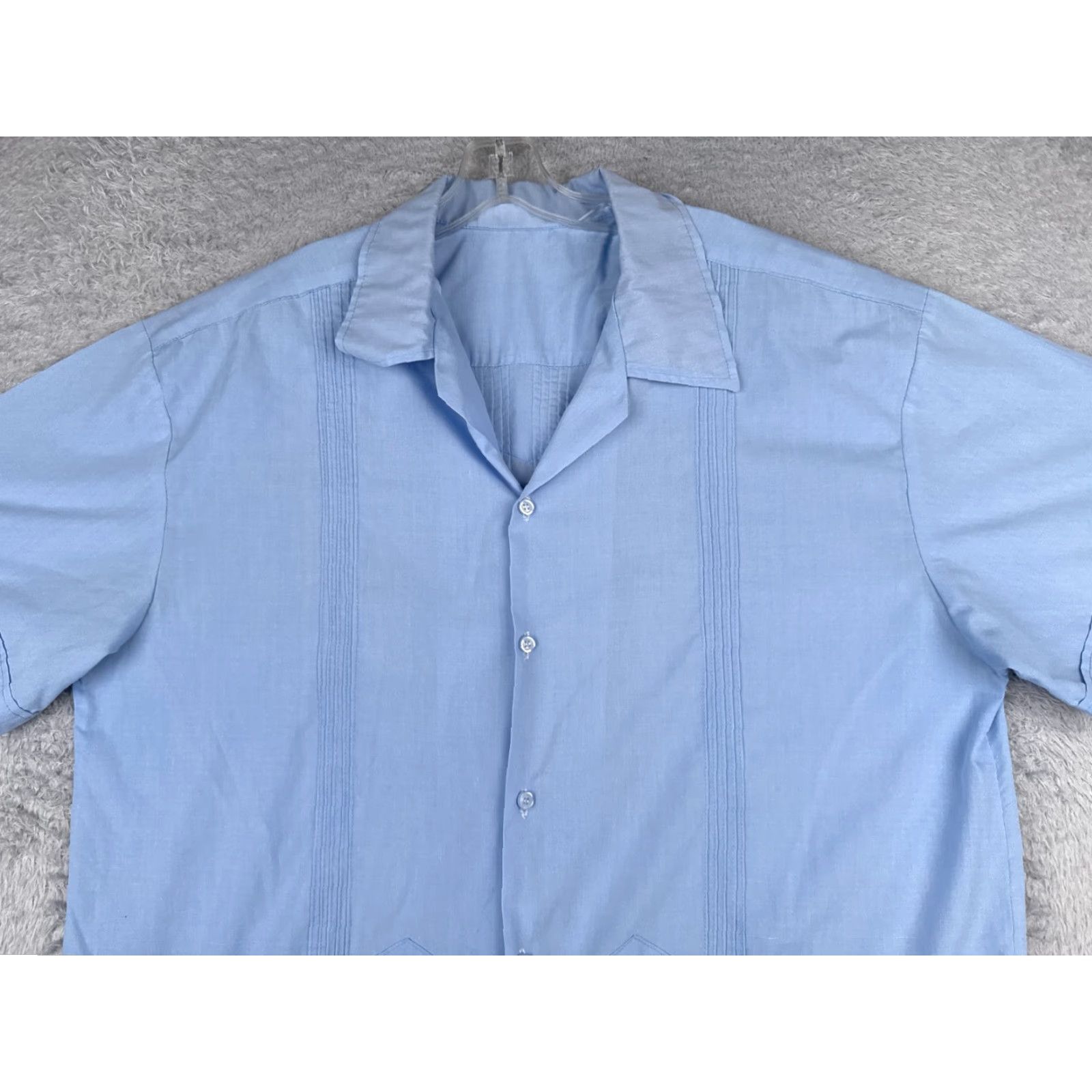 Vintage Guayabera Shirt Men XL Blue Button-Up Short Sleeve Polyester Blend Embroidered Aloha Beach Hawaiian Vacation Resort Shirt Mens Size US XL / EU 56 / 4 - 4 Thumbnail