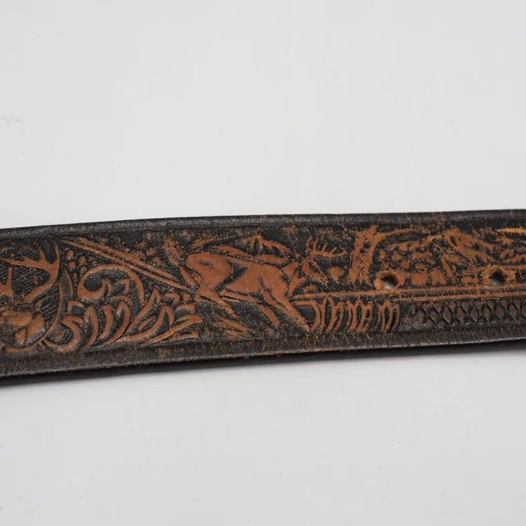 Vintage VINTAGE Brown Genuine Hand Tooled Woven Leather Belt Outdoors Deer Mens L Brown 1-3/8" Wide 47-1/2" Overall Size ONE SIZE - 2 Thumbnail