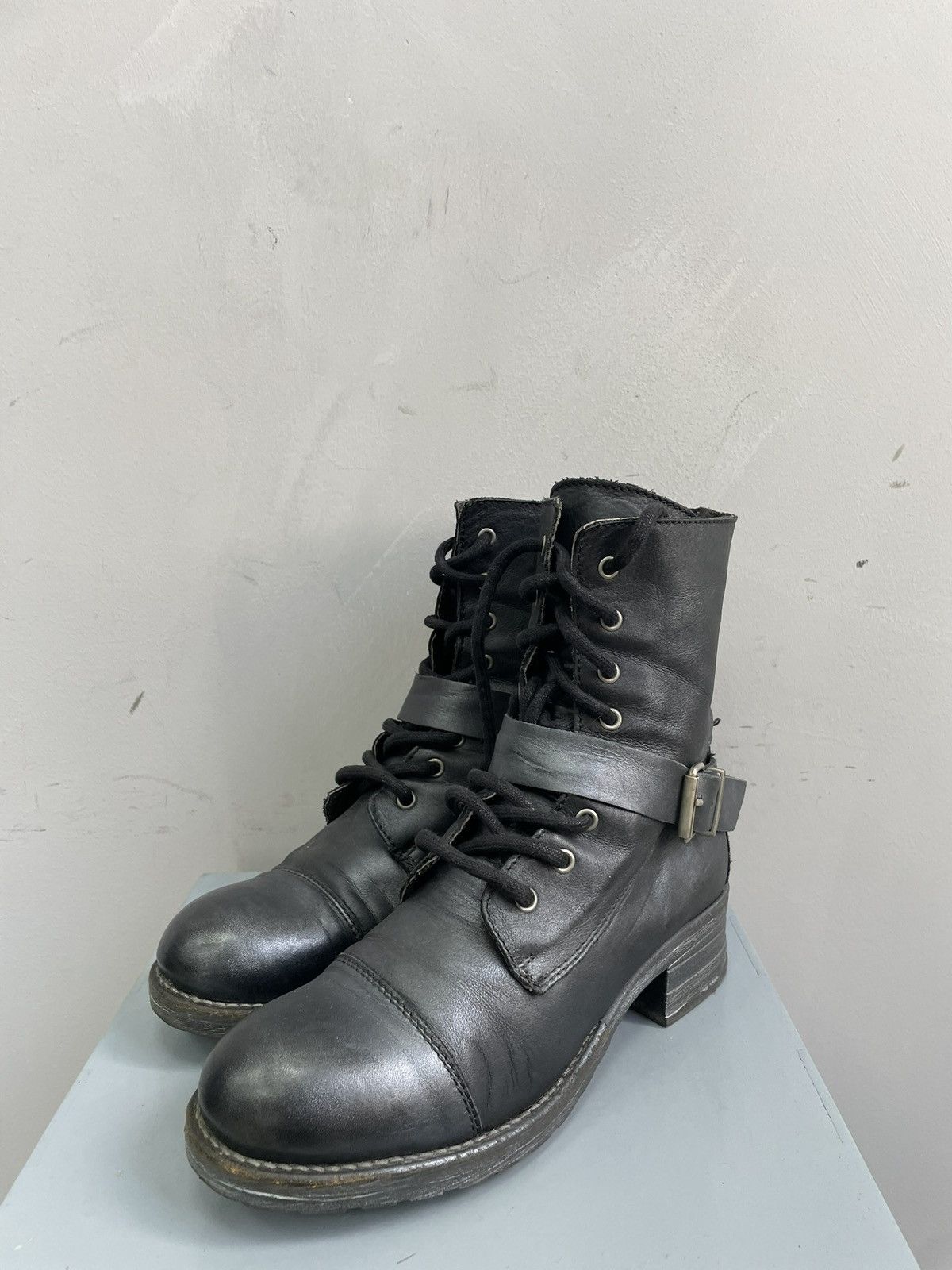 A.S.98 Leather Vintage Lace-up Boots Heel Moto Strap A.S. 98 Style Size US 7 / EU 40 - 4 Thumbnail