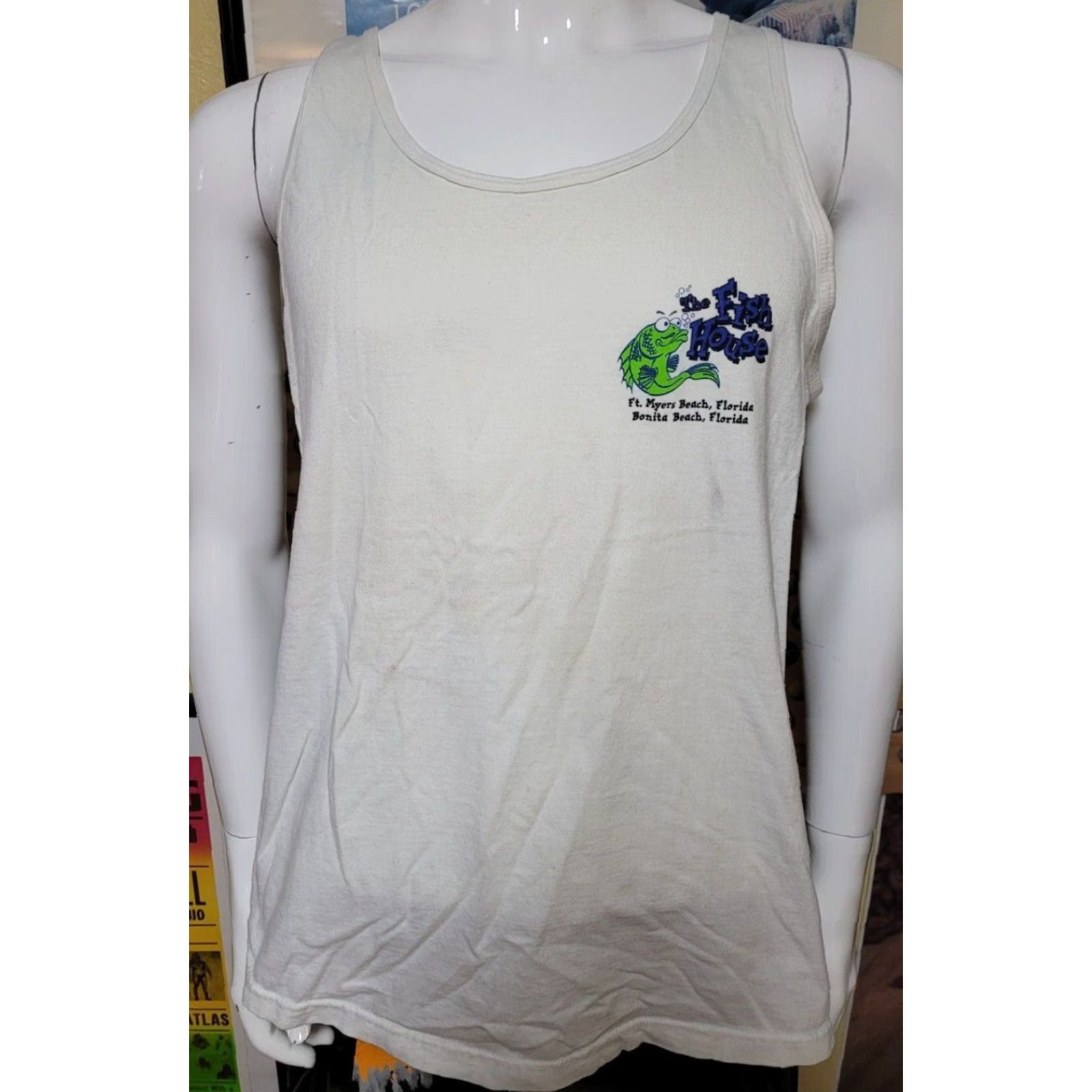 Fruit Of The Loom VTG Fish House Bar Restaurant Tank Top Shirt Large Ft. Myers Bonita Beach Shirt Men L White Tank Top Fruit Of The Loom Size US L / EU 52-54 / 3 - 2 Thumbnail