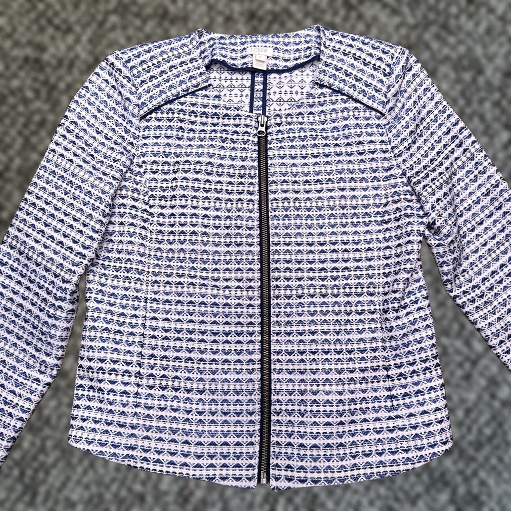J.Crew J.CREW Blazer Jacket Womens Small Blue White Full Zip Geometric Tweed Classic Workwear Size S / US 4 / IT 40 - 1 Thumbnail