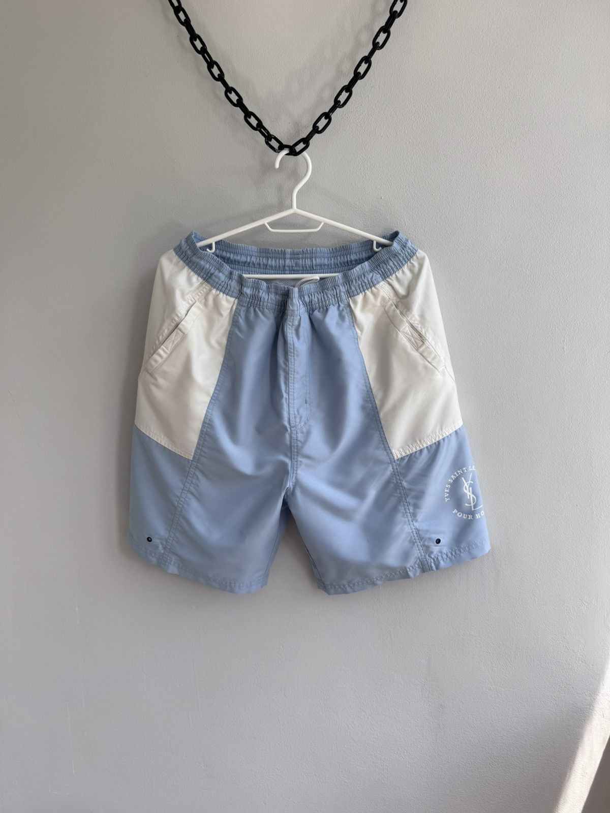 Yves Saint Laurent Yves Saint Laurent YSL Logo Vintage 90s Blue Nylon Shorts Size US 32 / EU 48 - 1 Thumbnail