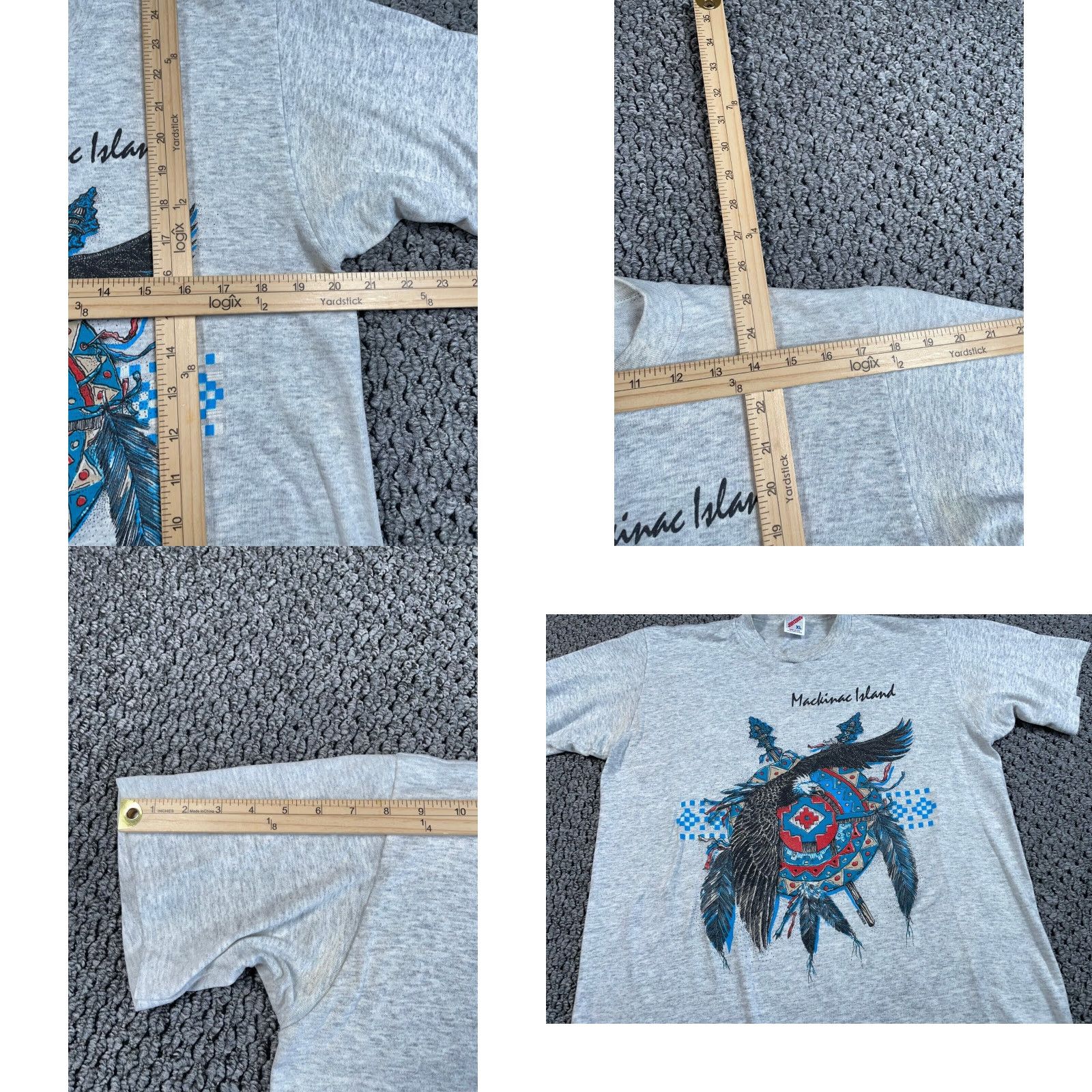 Jerzees VINTAGE Jerzees T-Shirt Eagle Tribal Print Adult XL Gray Men 90s Graphic Print Short Sleeve Crew Neck Cotton Jersey Mackinac Island Size US L / EU 52-54 / 3 - 8 Thumbnail