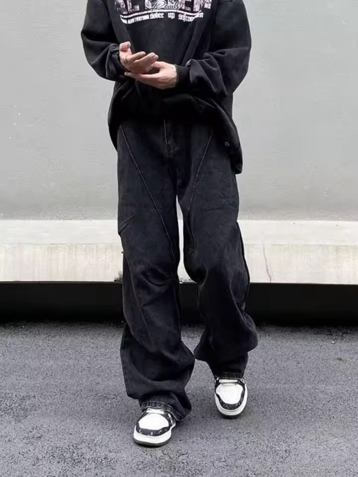 Japanese Brand Cyber Y2K Streetwear Cleanfit Black Baggy Pleated Jean Size US 27 - 3 Thumbnail