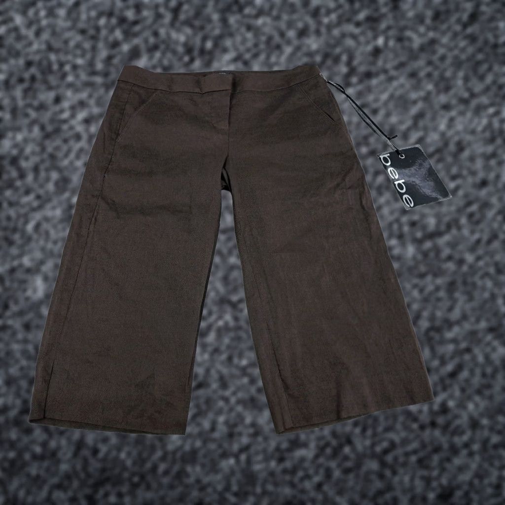 Bebe NWT bebe Womens Tab Ankle Slim Crop Pants Brown Size 0 #6801 Size 27" / US 4 / IT 40 - 1 Thumbnail
